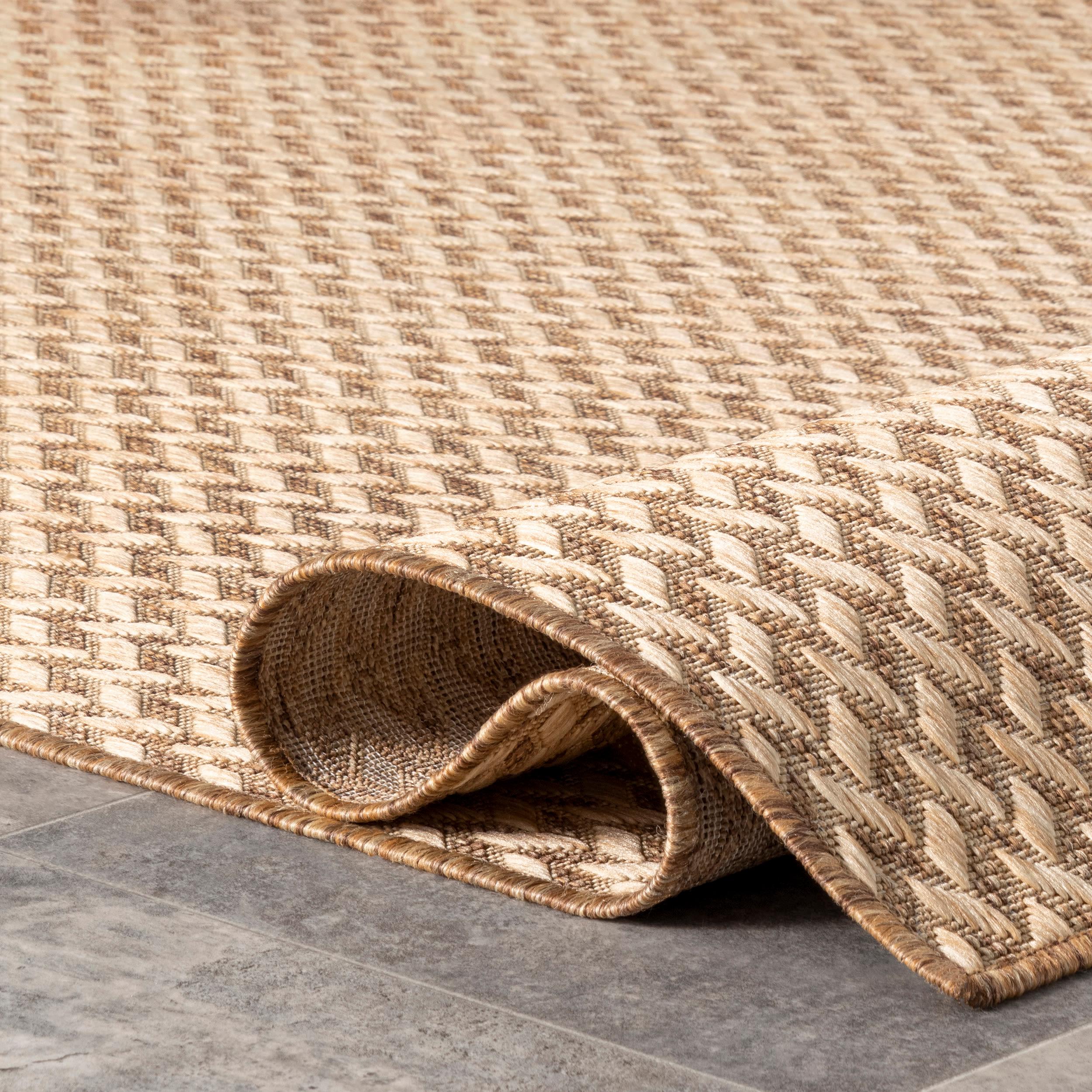 nuLOOM 4'x6' Camryn Abstract Herringbone Indoor and Outdoor Area Rug Beige: Geometric Flat Pile, Machine Made