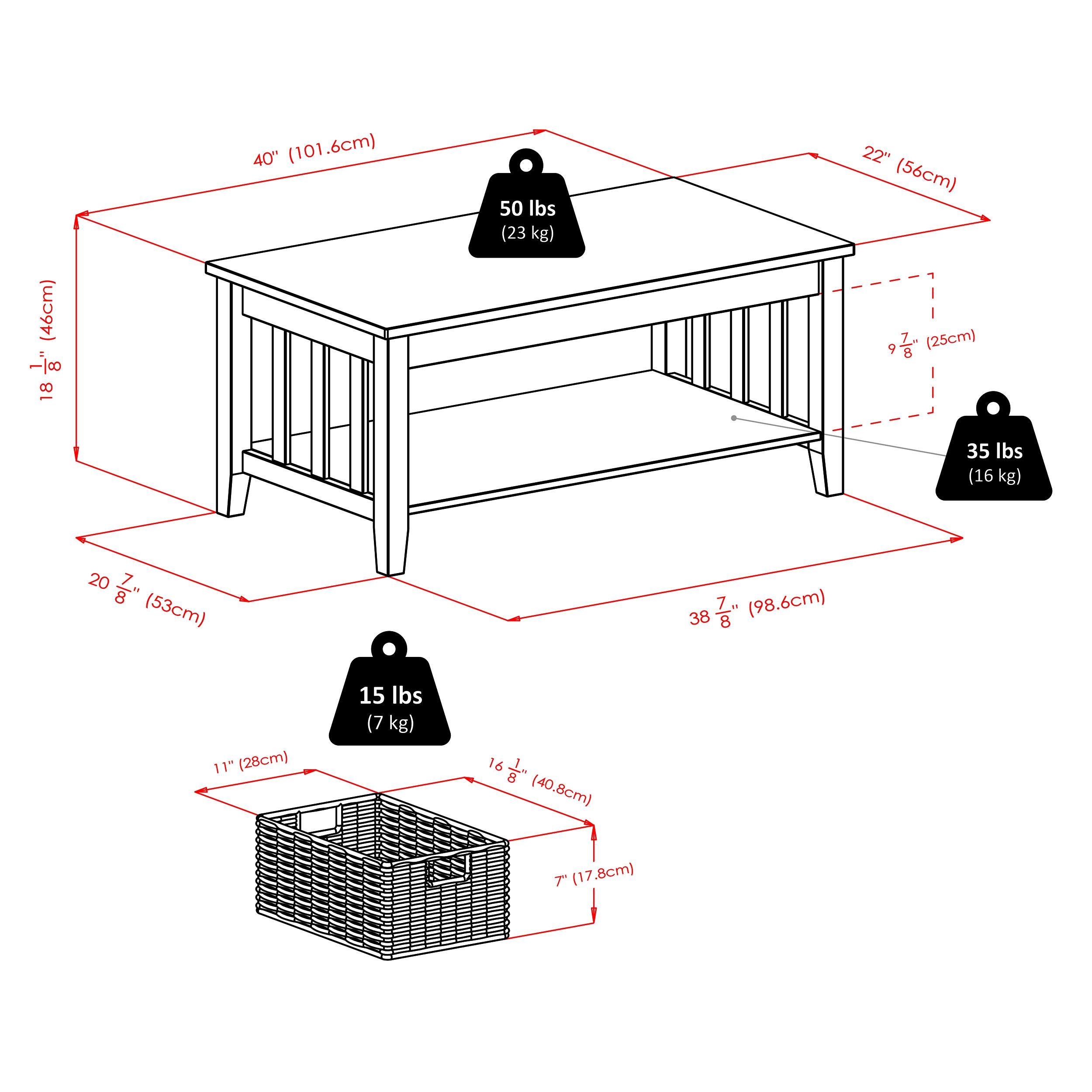 Winsome Morris Coffee Table with Baskets Espresso, Chocolate: Rectangular, Wood Composite, Fixed Shelf Storage