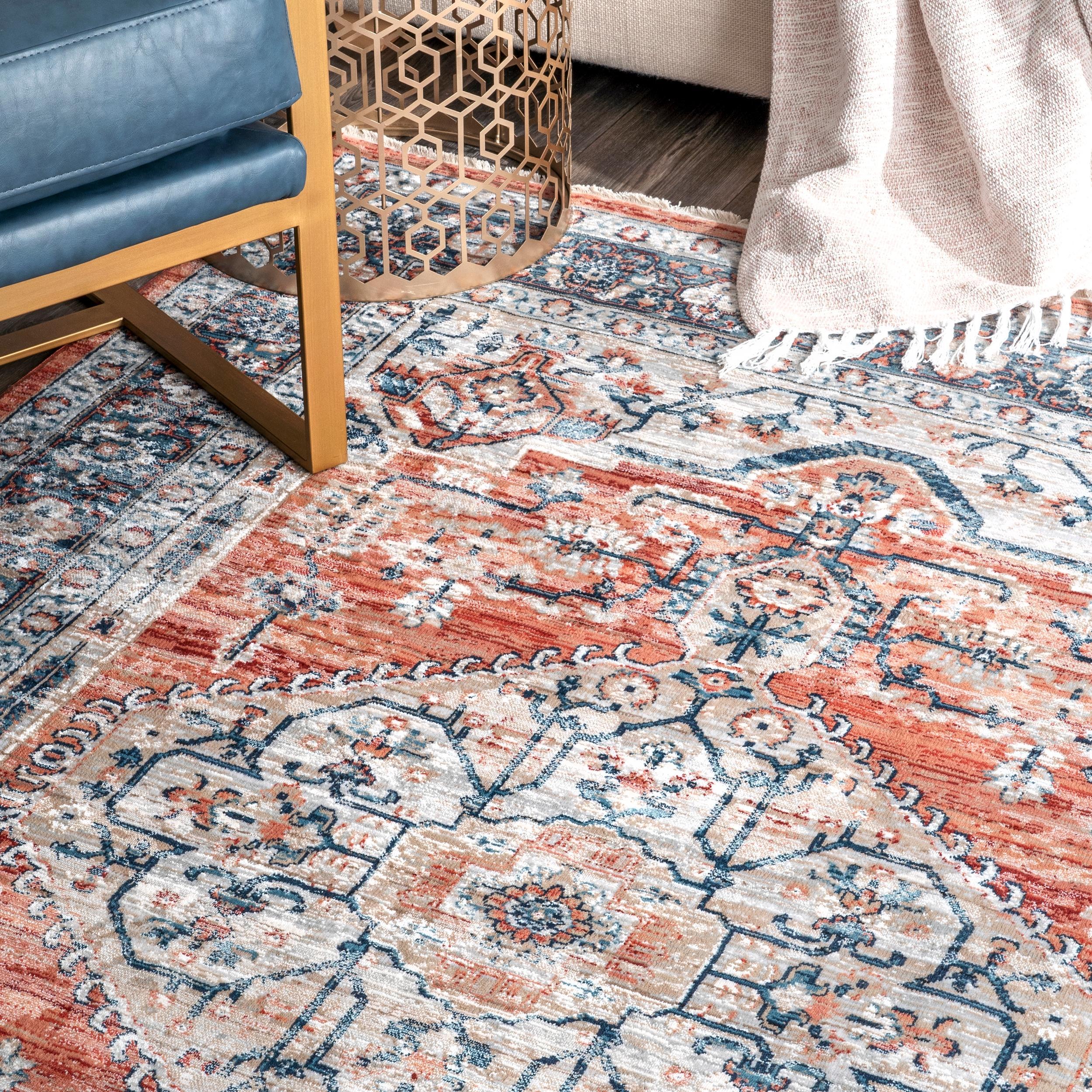 Nuloom Zara Medallion 2x6 Runner Indoor Area Rug for Living Room Bedroom Dining Room Entryway Hallway Kitchen, Rust/Blue