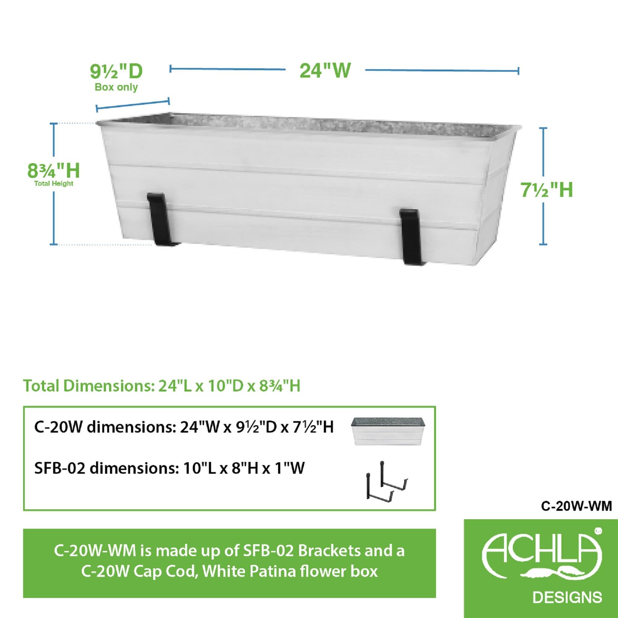 ACHLA Designs 24" Wide Galvanized With Wall Brackets Rectangular Steel Planter Boxes White: Durable Outdoor Mount, Easy Install