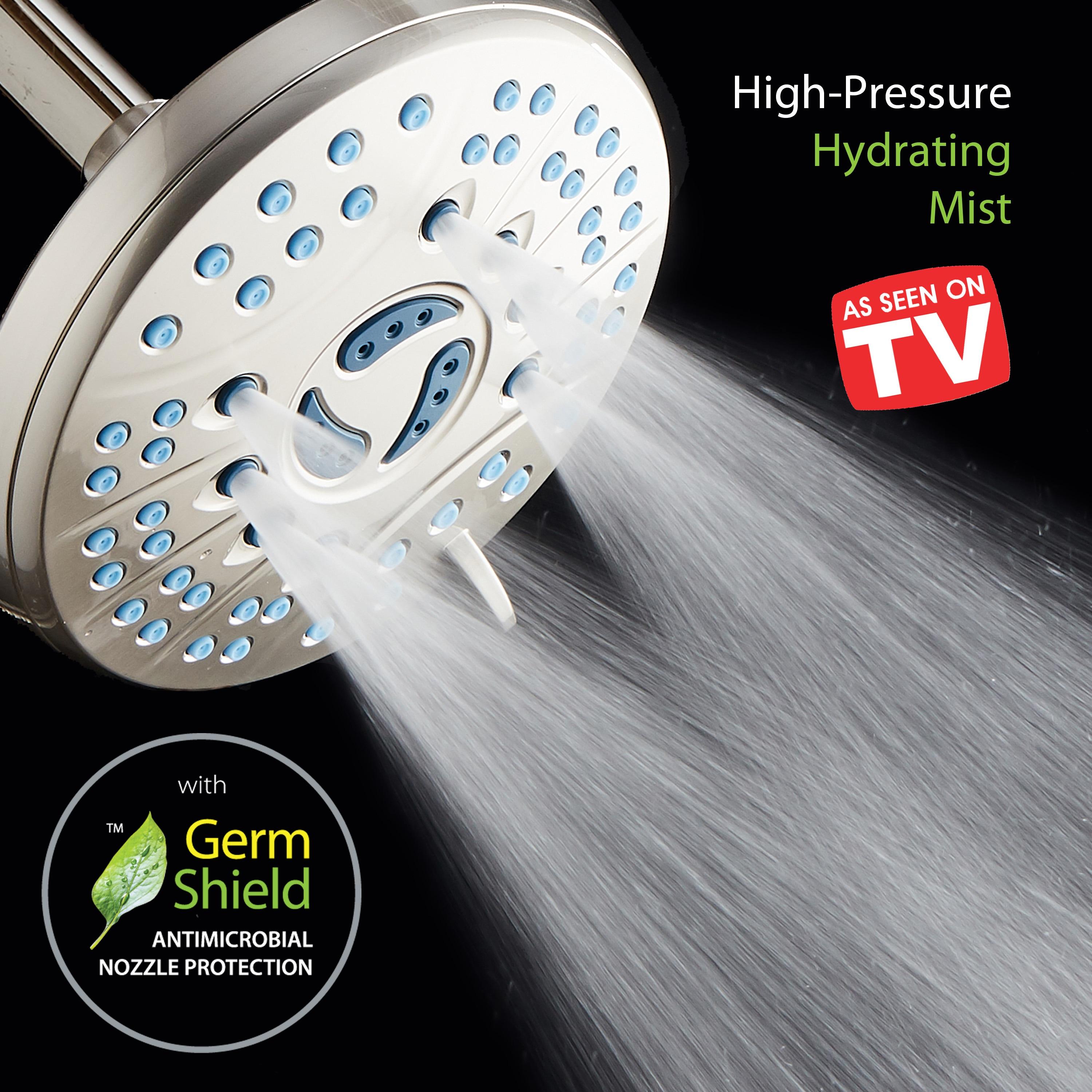 AquaCare AS-SEEN-ON-TV High Pressure 6-setting 6 inch Rainfall Shower Head with GermShield Anti-clog Nozzles Brushed