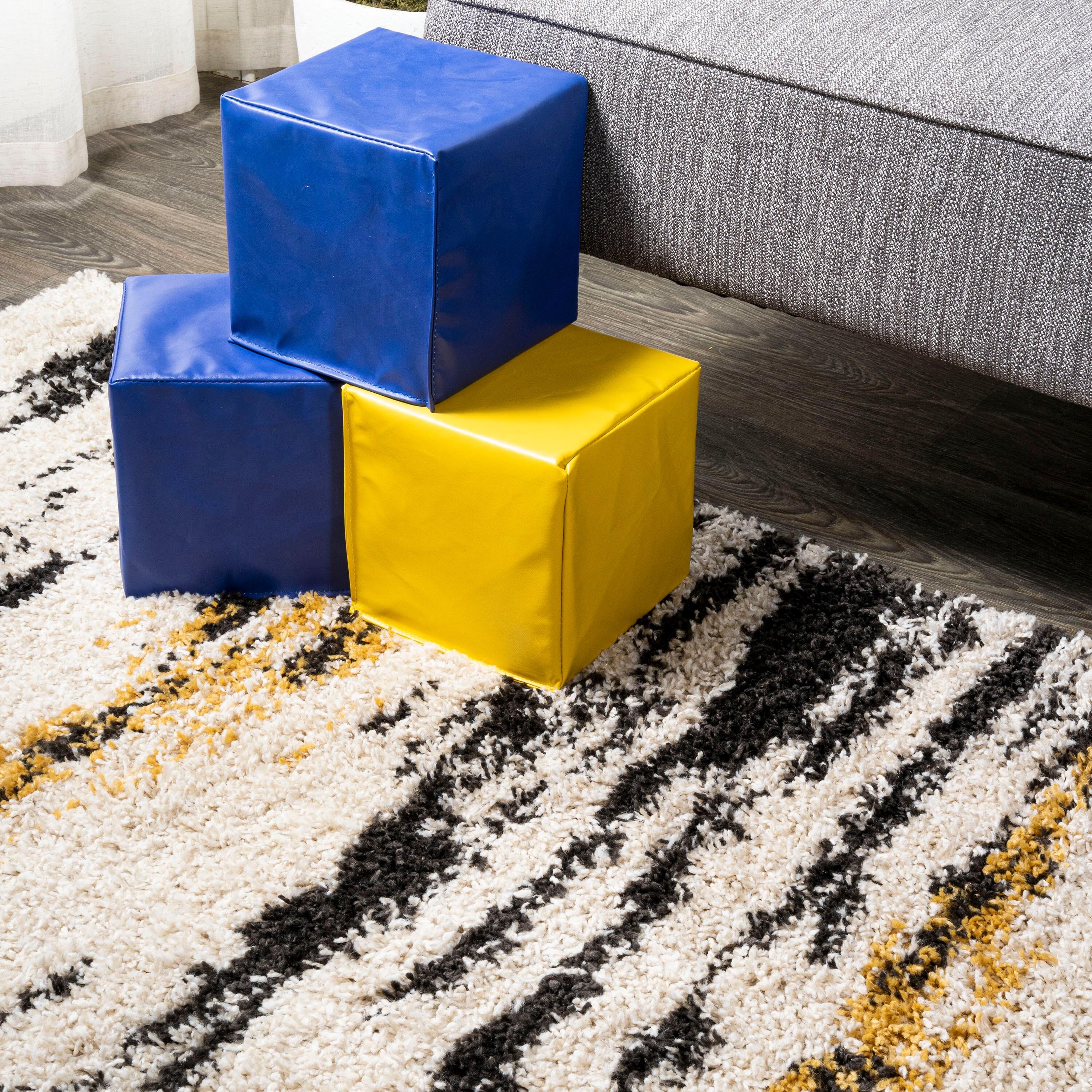 8'x10' Nova Modern Bold Strie' Shag Area Rug, Beige/Black/Yellow - JONATHAN Y