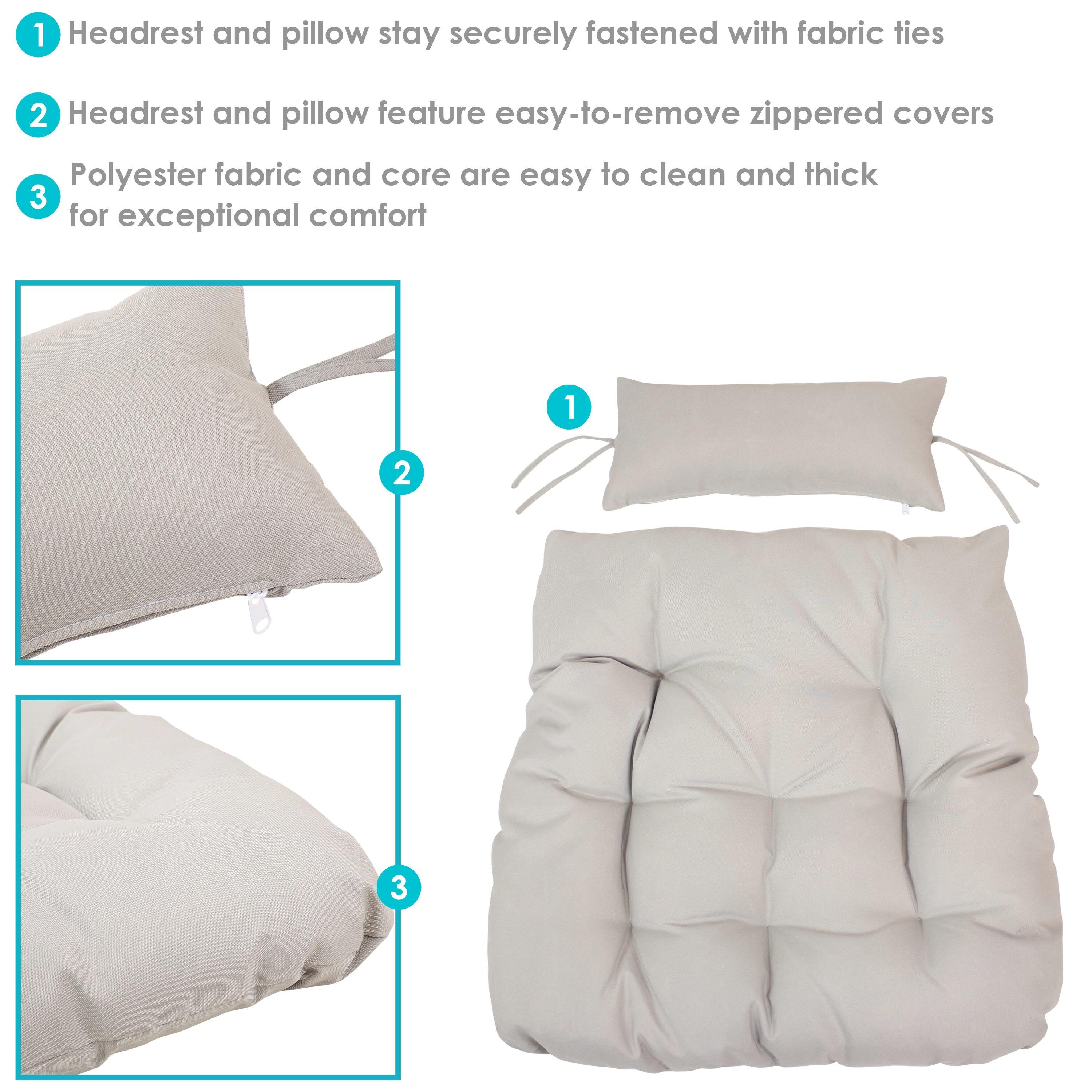 Sunnydaze Outdoor Replacement Headrest and Cushions for Phoebe Hanging Lounge Egg Chair - Gray - 2pc