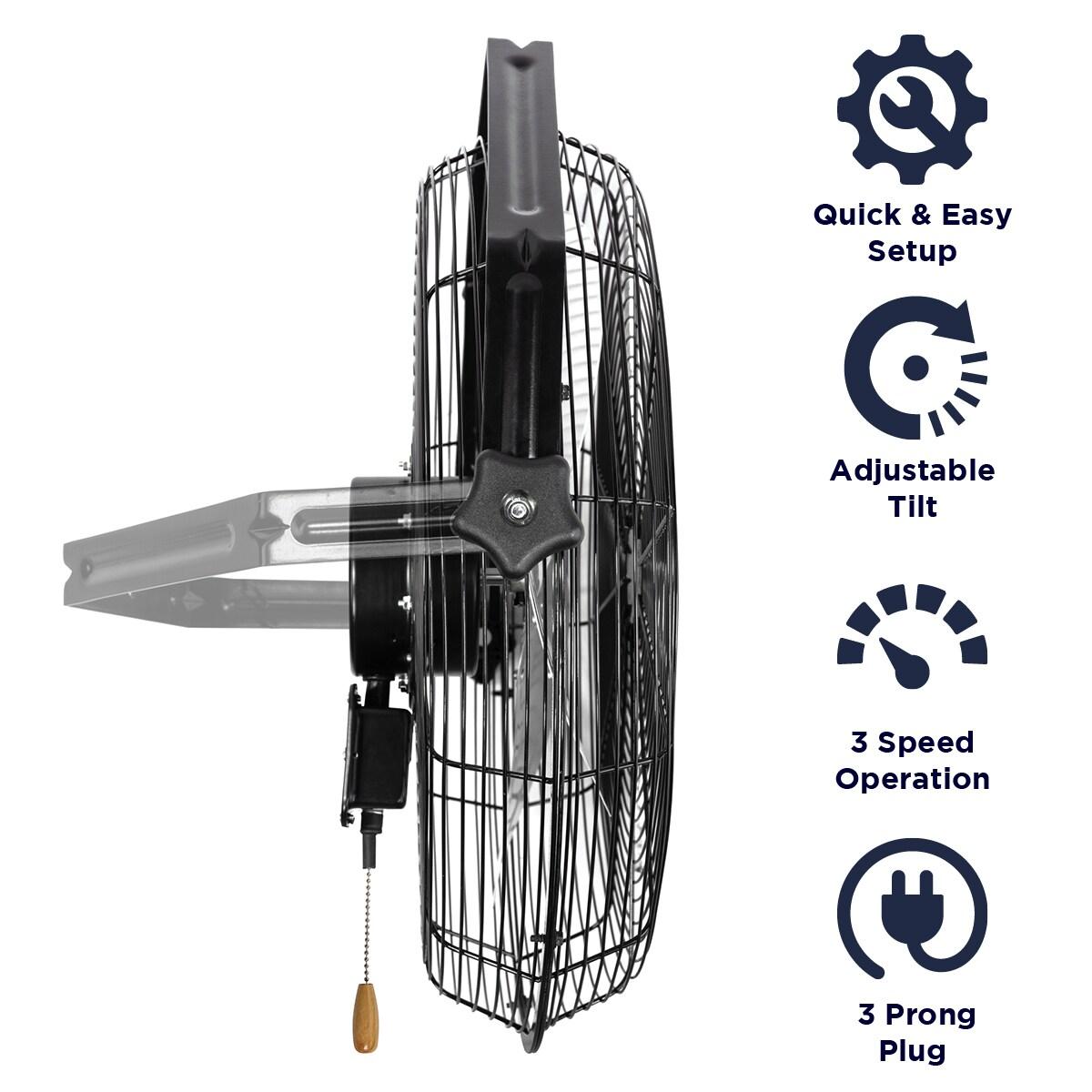 MaxxAir 18 in. 3-Speed Tilting Wall Mount Fan with Hanging Bar