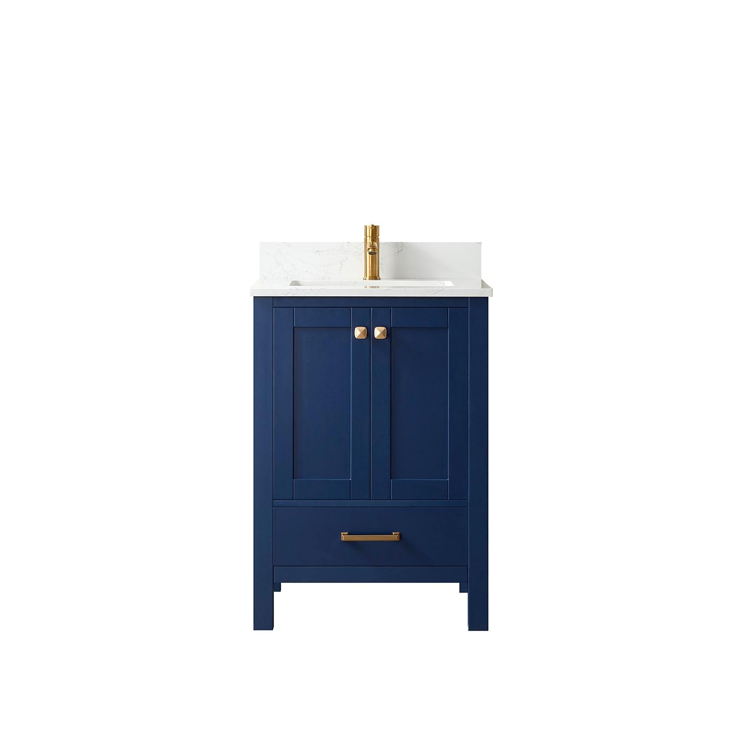 Shannon 24" Single Sink Bathroom Vanity White Stone Top in Blue No Mirror