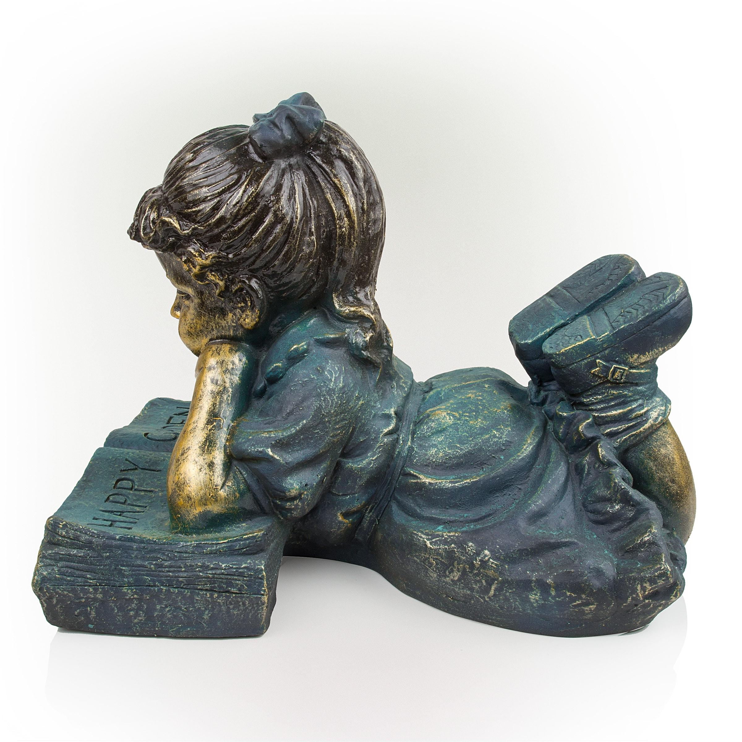 Alpine Corporation Girl Laying Down Reading Book Statue