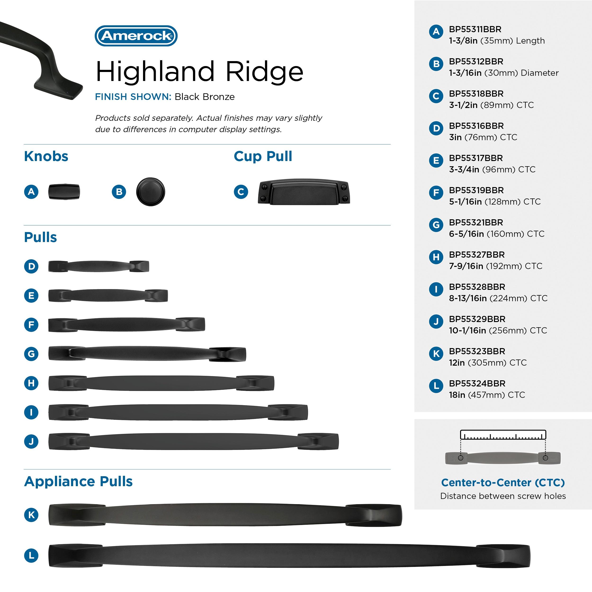 Amerock Highland Ridge 7-9/16 inch (192mm) Center-to-Center Black Bronze Cabinet Pull