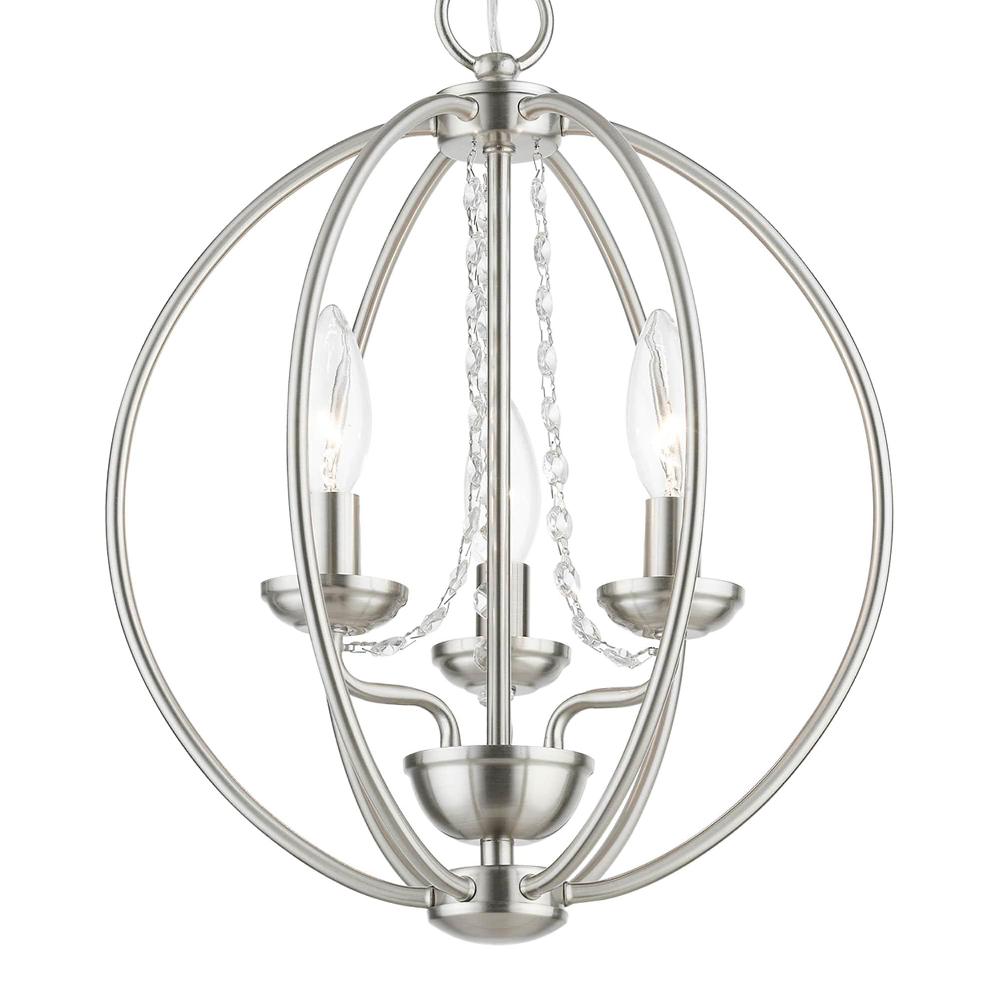 Delridge 12 in.  3-Light Brushed Nickel Globe Convertible Chandelier/Semi Flush with Clear Crystals