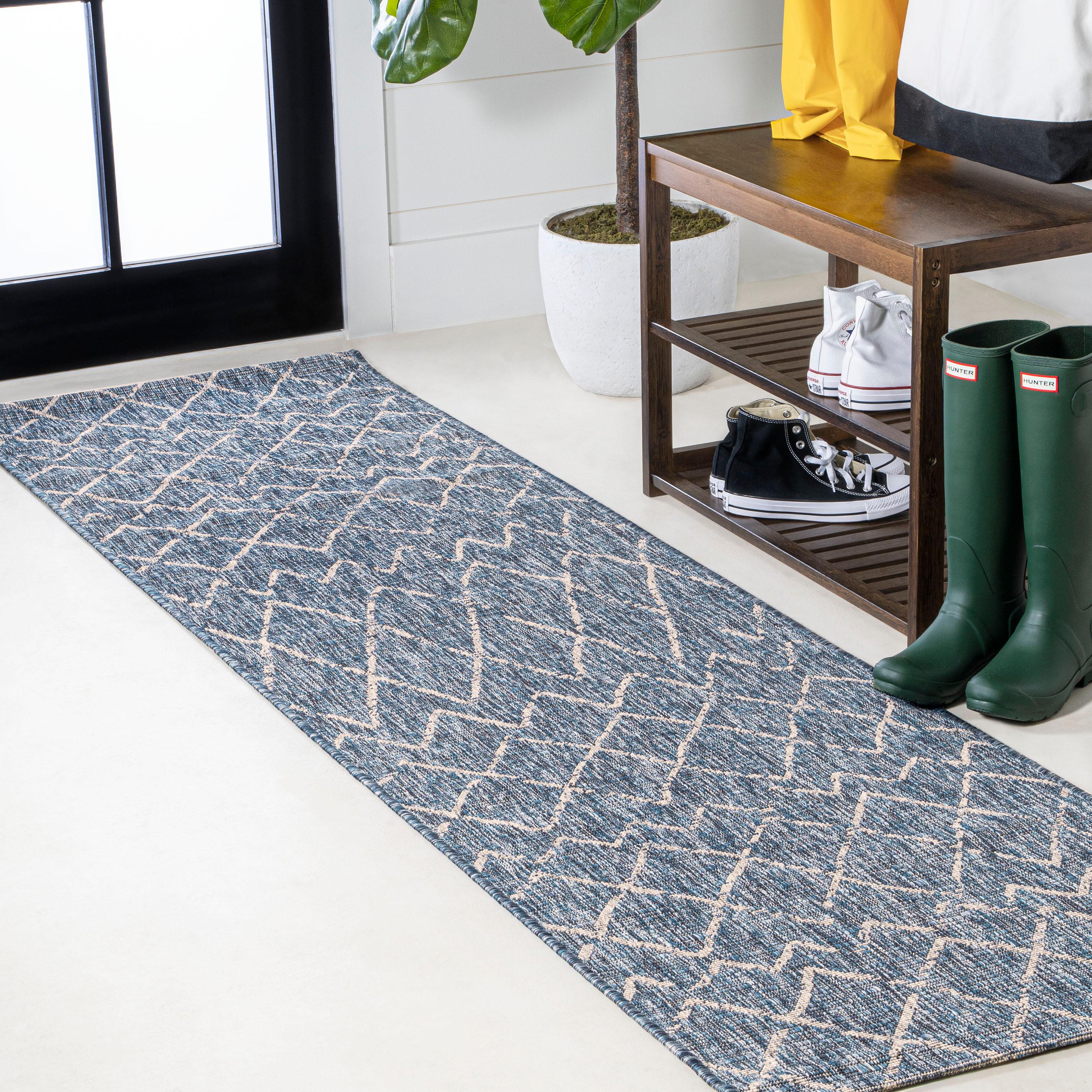 2'x8' Madaba Moroccan Trellis Indoor/Outdoor Runner Rug, Navy/Light Gray - JONATHAN Y