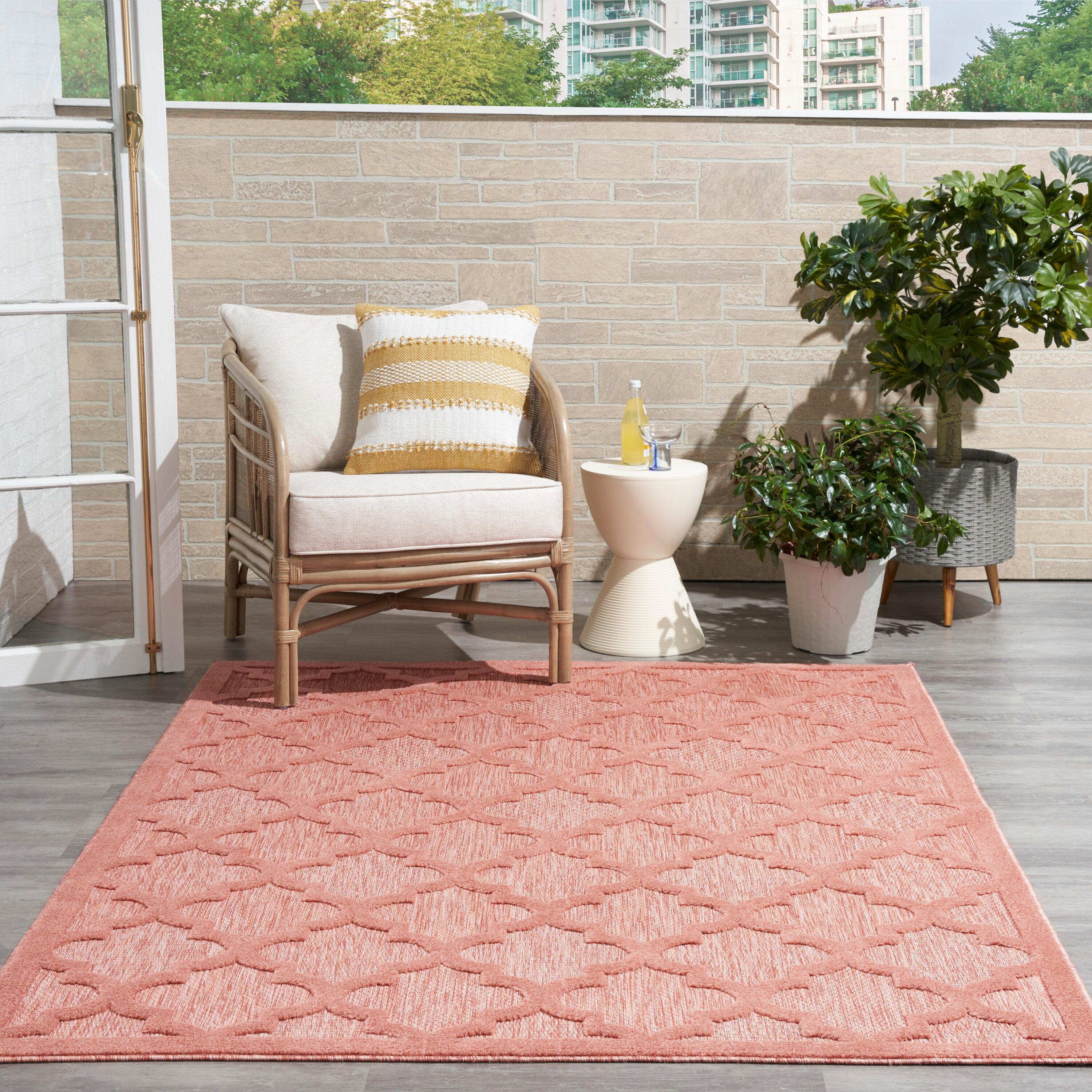 Nourison Easy Care Trellis Flatweave Indoor Outdoor Area Rug 4' x 6' Coral/Orange