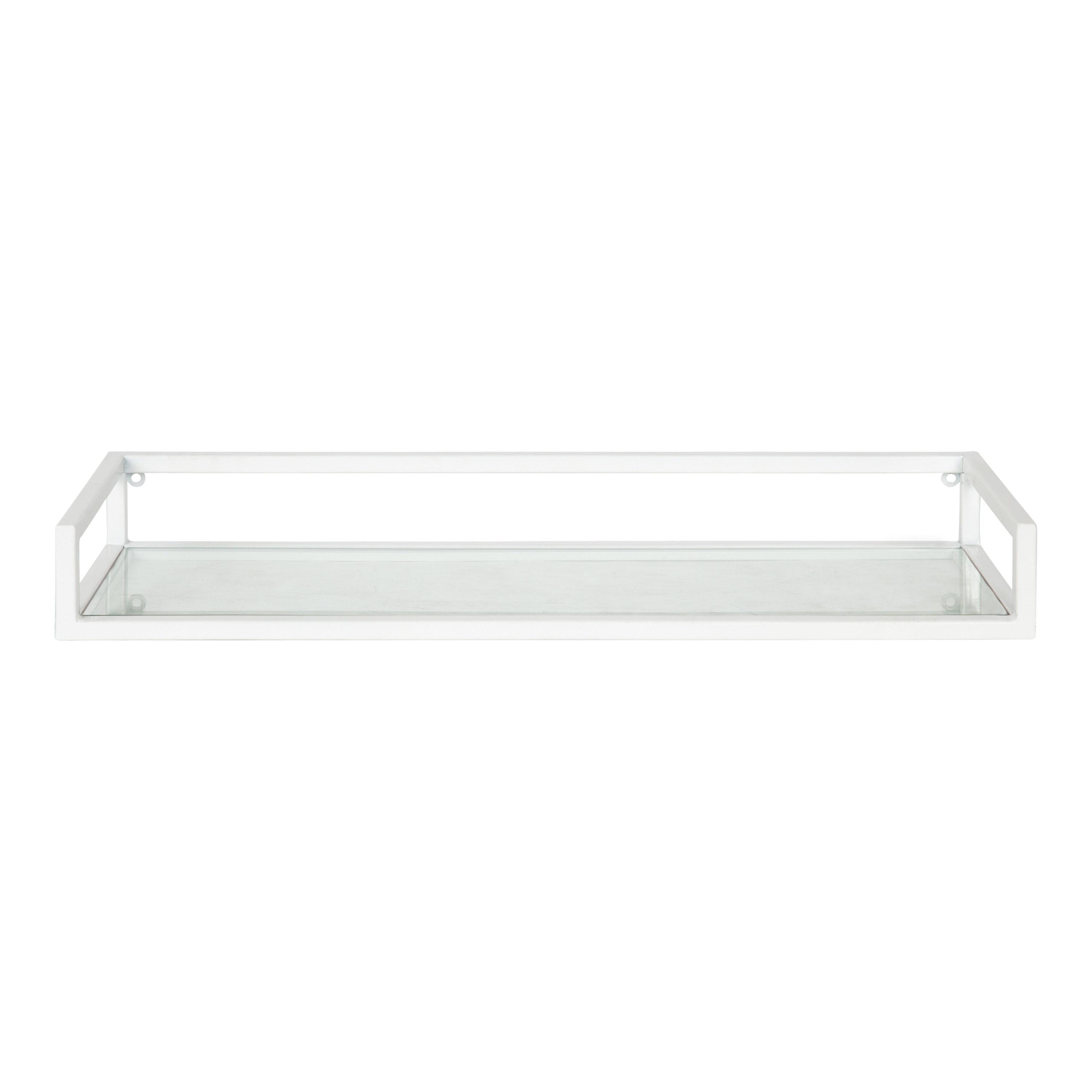 24" x 8" x 3" Blex Metal and Glass Wall Shelf White - Kate & Laurel All Things Decor: No Assembly, Open Shelving Design