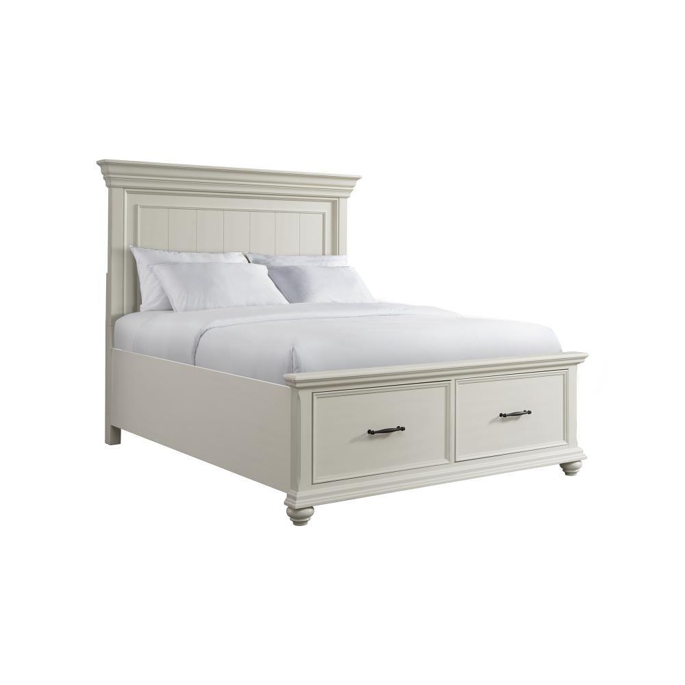 White Queen Wood Frame Storage Bed with Headboard and Drawers