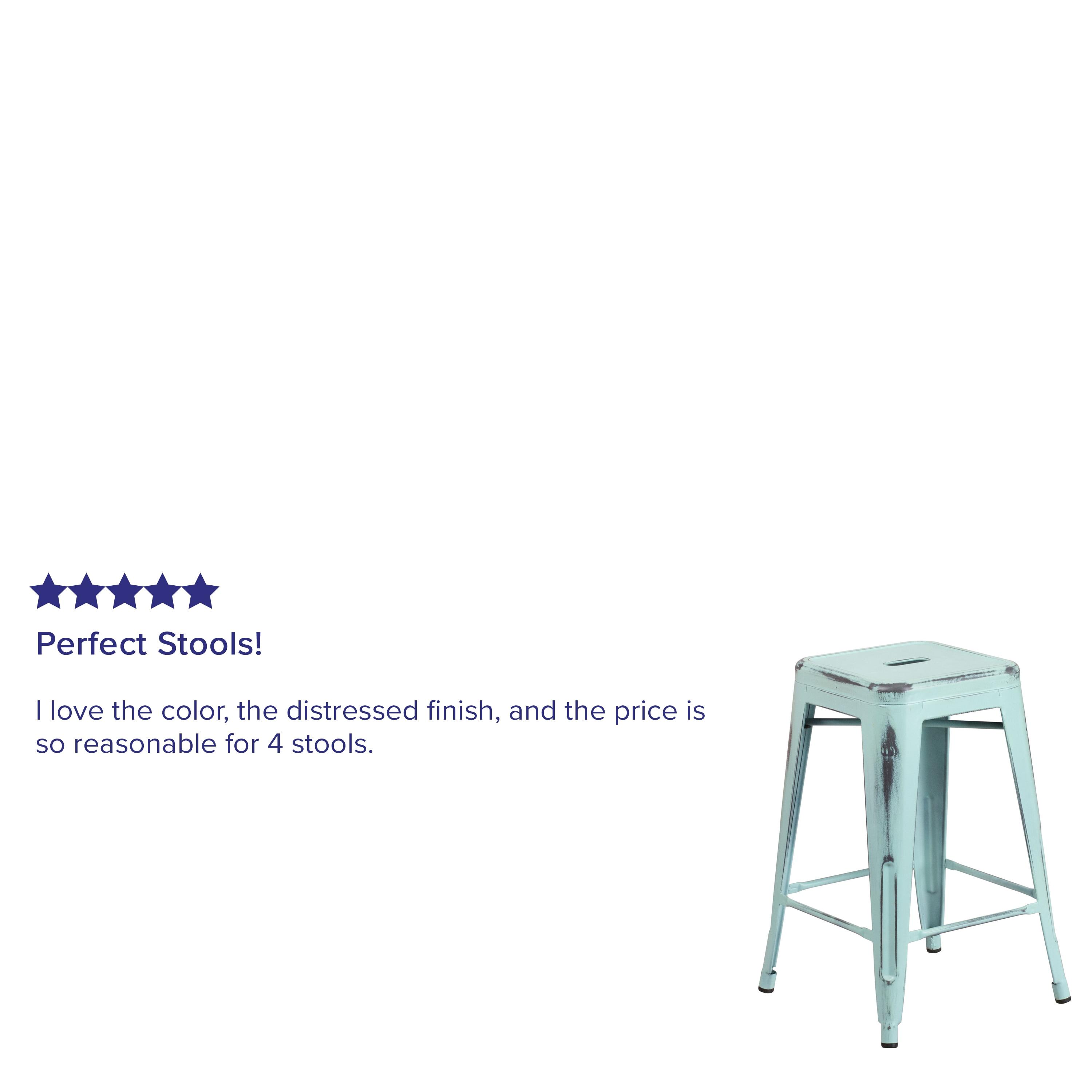 Flash Furniture Kai Commercial Grade 24" High Backless Distressed Green-Blue Metal Indoor-Outdoor Counter Height Stool