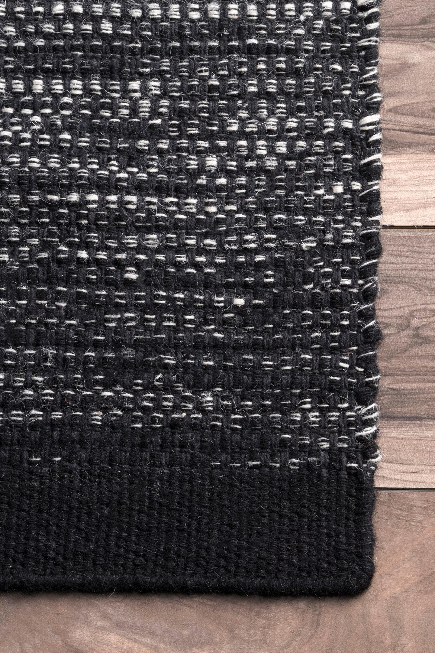 Nuloom Desantis Striped 6x9 Wool Indoor Area Rug for Living Room Bedroom Dining Room Kitchen, Black and White/Blue