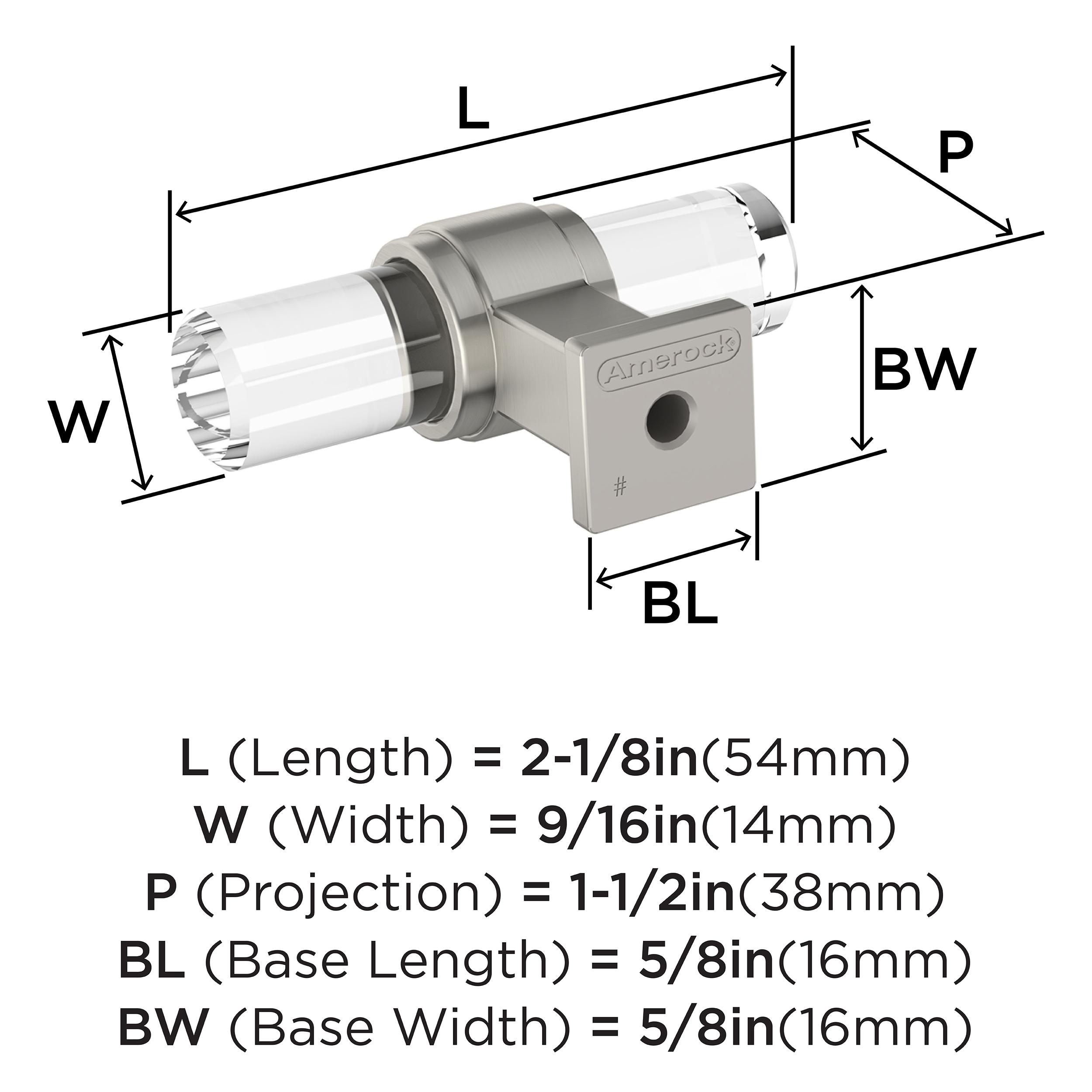 Amerock Glacio 2-1/8 inch (54mm) Length Clear/Satin Nickel Cabinet Knob