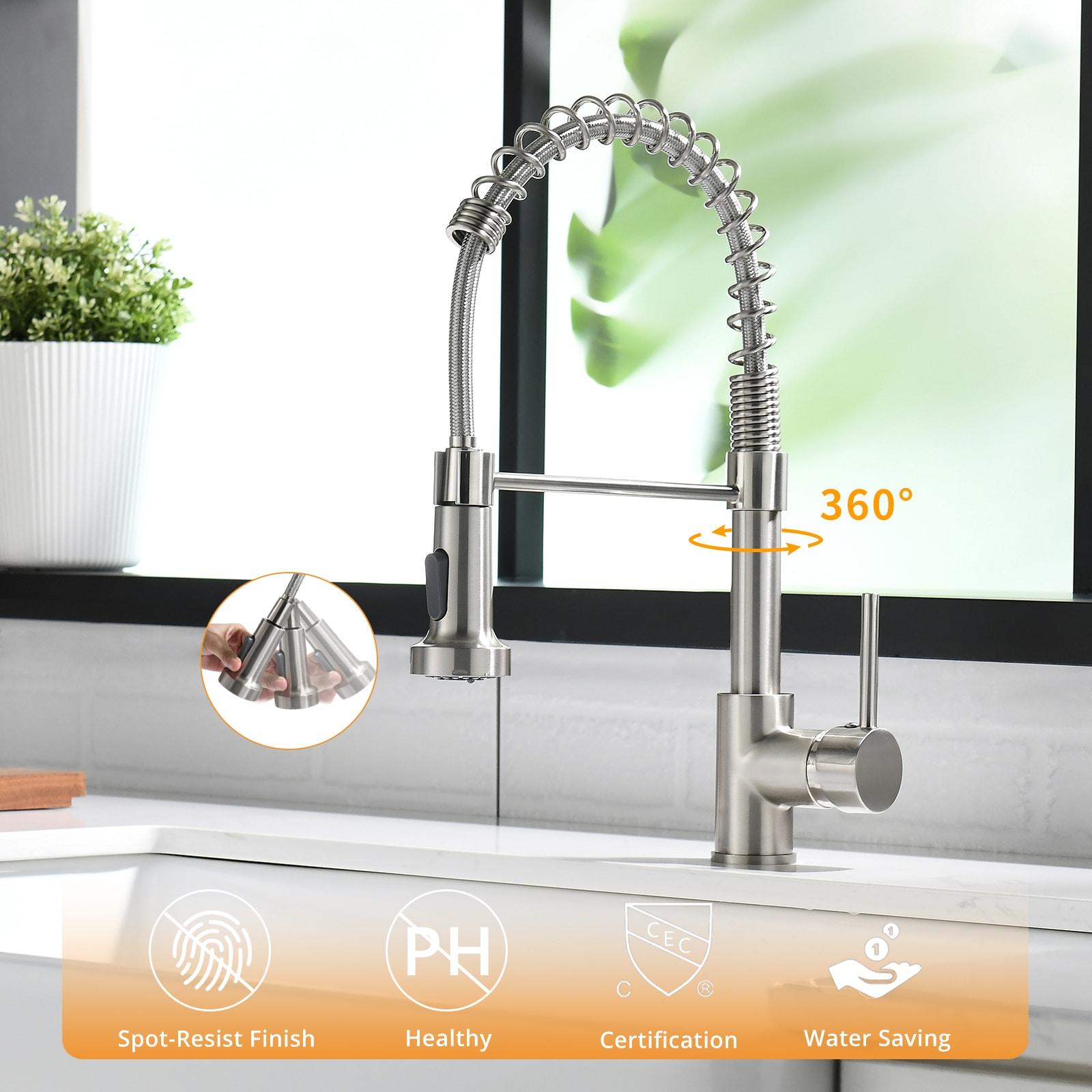 Fapully Brushed Nickel Single Handle Deck-mount Pull-down Kitchen Faucet with Sprayer
