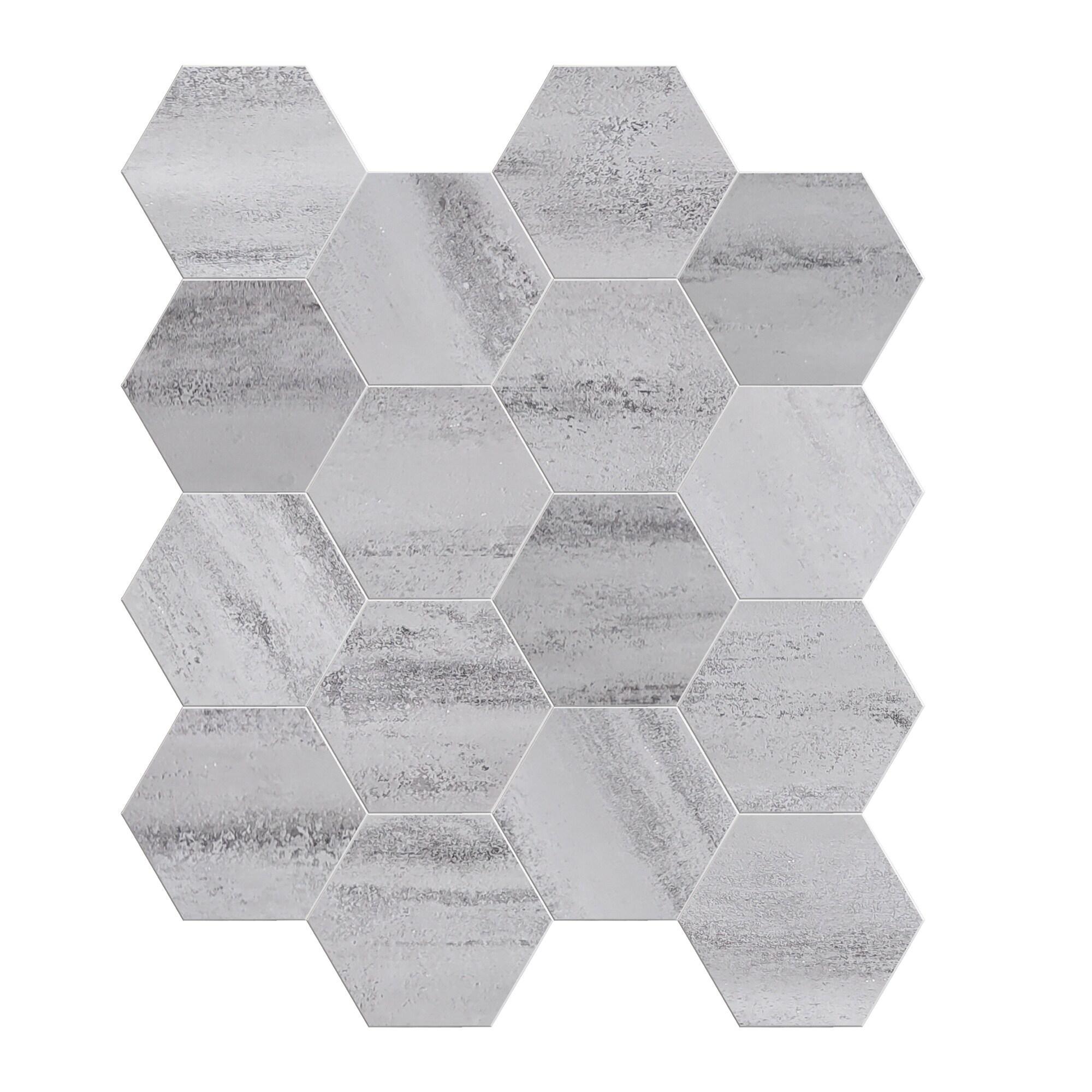 Alpine Gray Resin Hexagon Peel and Stick Wall Tiles