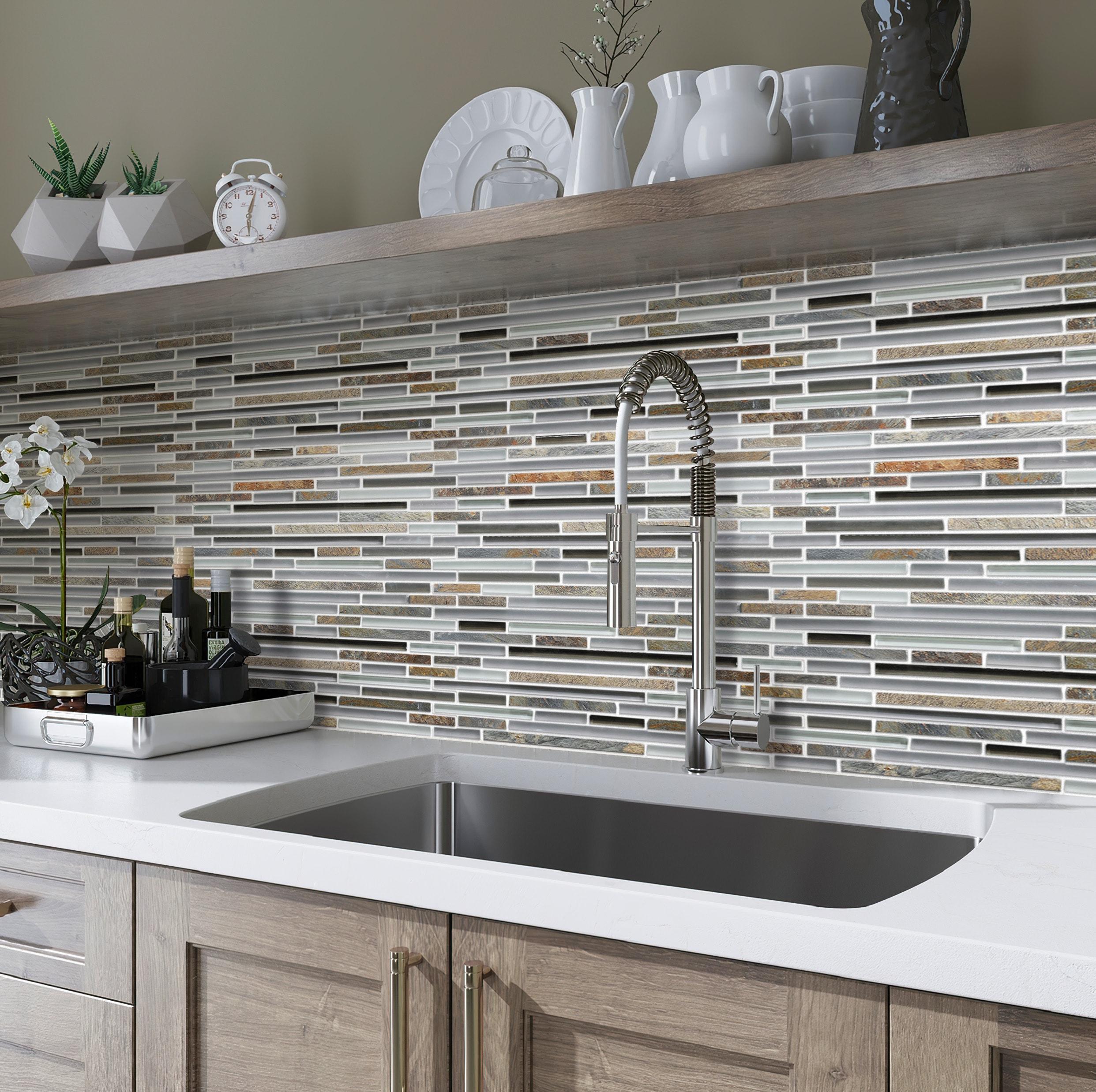 Apollo Tile   5 pack 11.8-in x 11.8-in Waterfall Gray and Beige Glass and Stone Mosaic Tile (4.83 Sq ft/case)