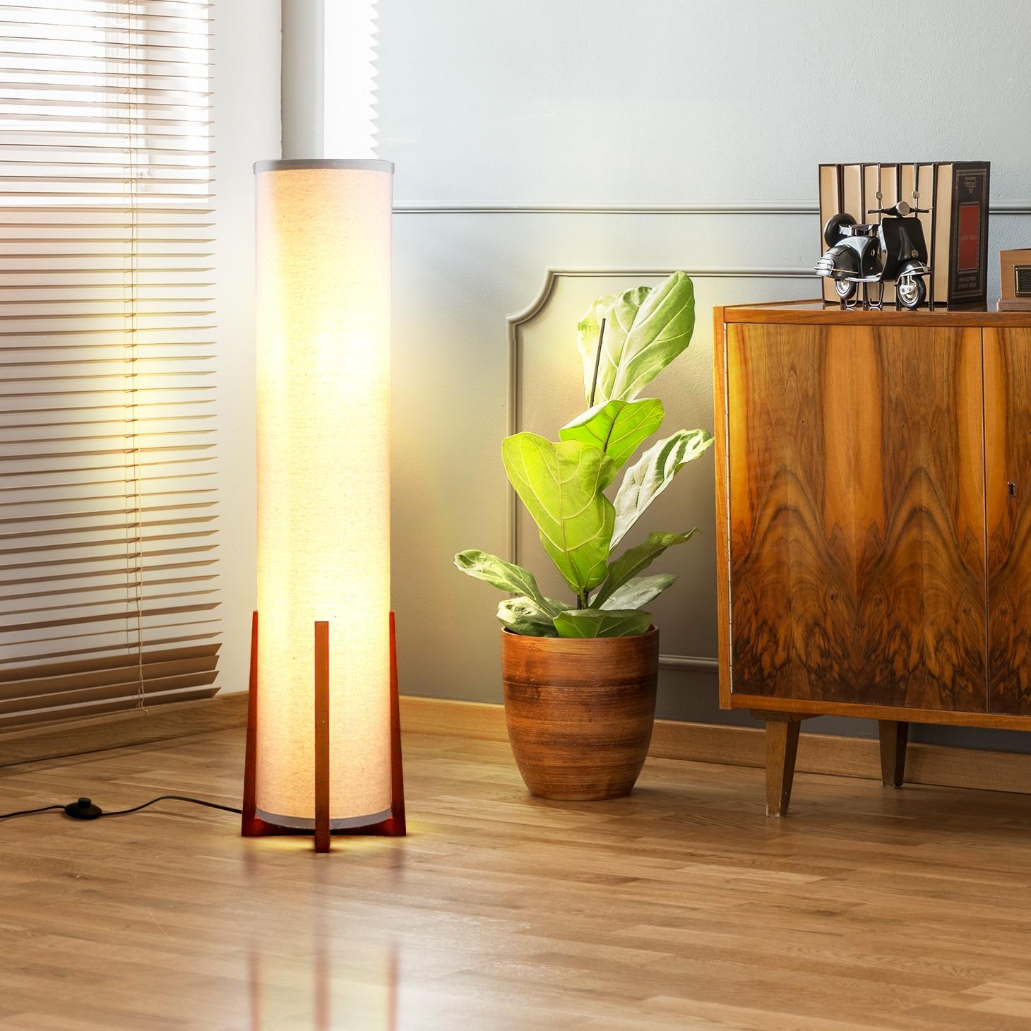 Parker 48 in. Farmhouse 2-Light LED Energy Efficient Floor Lamp with Beige Fabric Cylinder Shade