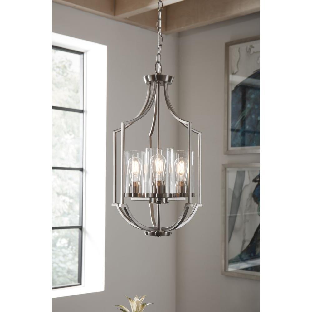 Progress Lighting Lassiter 3-Light Foyer Brushed Nickel Pendant with Clear Glass Shades