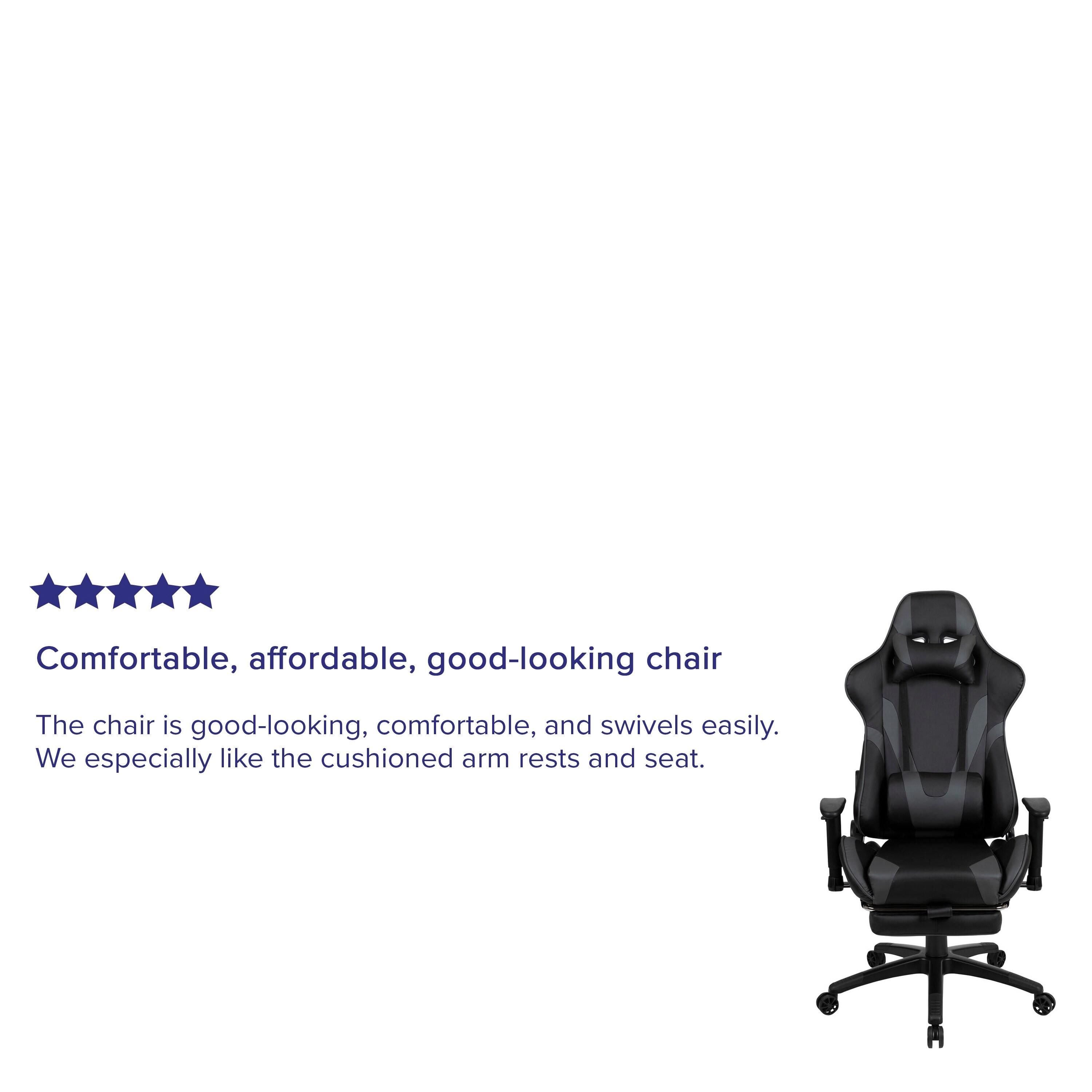 Flash Furniture X30 Gaming Chair Racing Office Ergonomic Computer Chair with Reclining Back and Slide-Out Footrest in Gray LeatherSoft