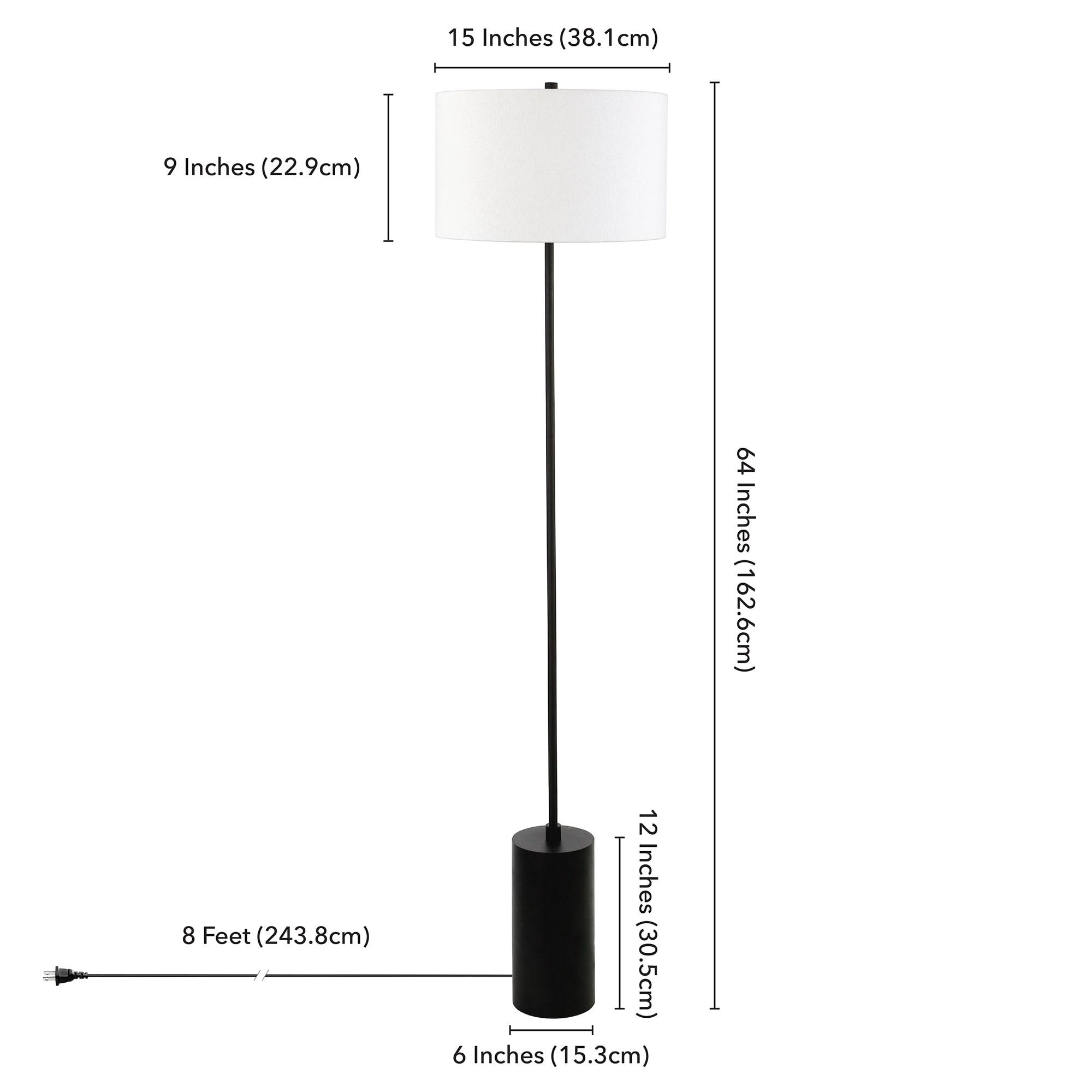 Evelyn&Zoe Somerset 64" Tall Floor Lamp with Drum Fabric Shade, Blackened Bronze/White