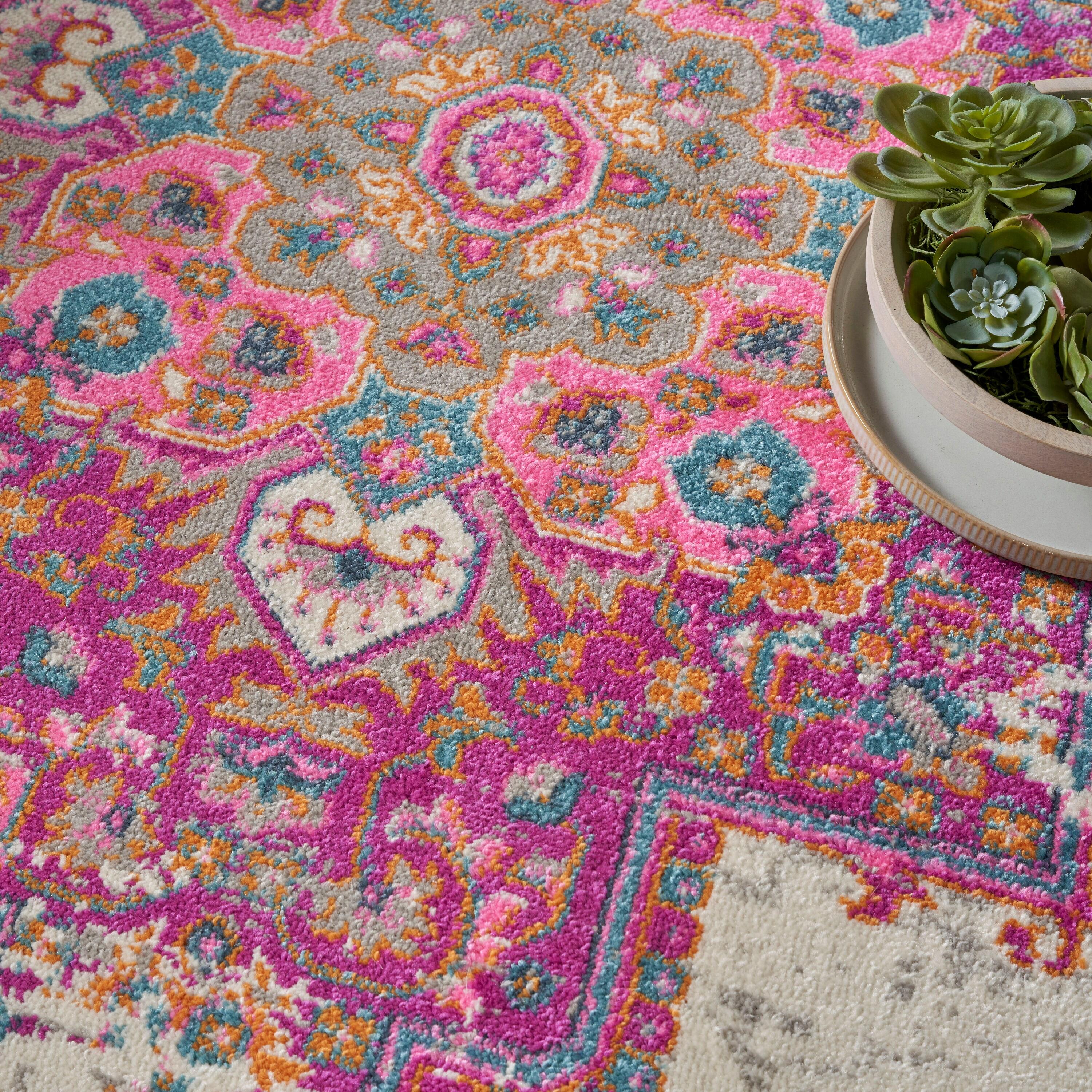 Nourison Passion Medallion Bohemian Indoor Rug Ivory/Fuchsia 8' x 10'