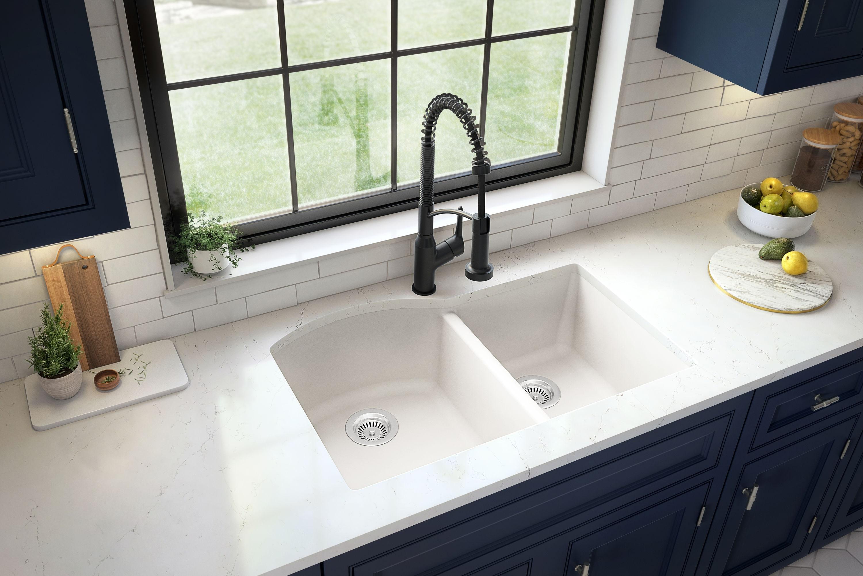 Karran Undermount Quartz Composite 32'' X 21'' 60/40 Double Bowl Kitchen Sink
