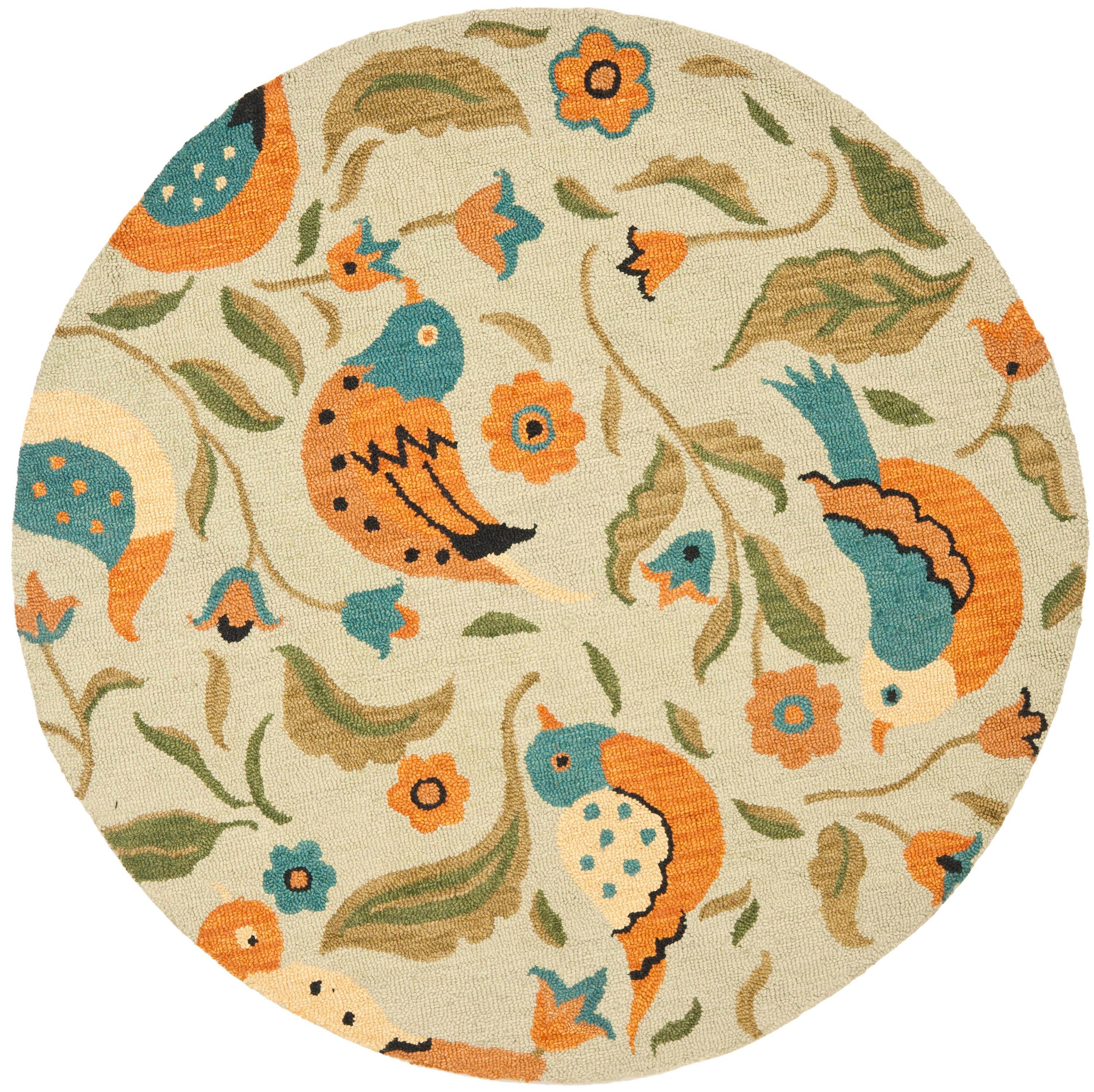 Blossom BLM676 Hand Hooked Area Rug - Sage/Multi - 4' round - Safavieh.