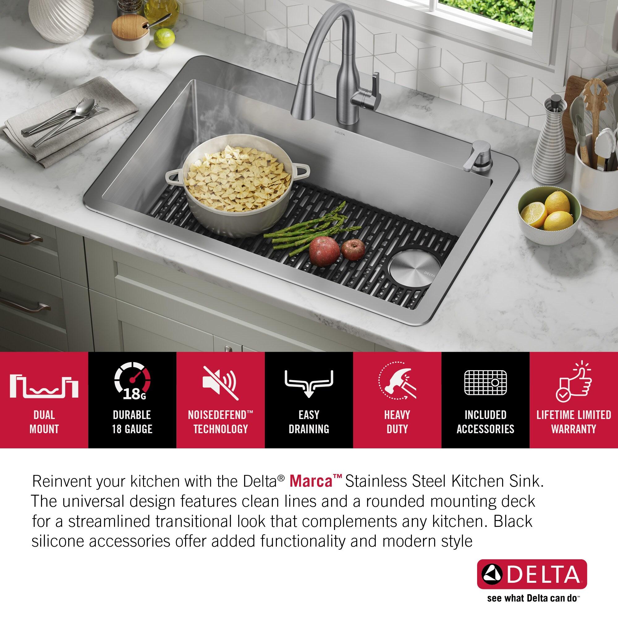 Delta Marca™ Drop-In Undermount Stainless Steel Single Bowl Kitchen Sink with Accessories