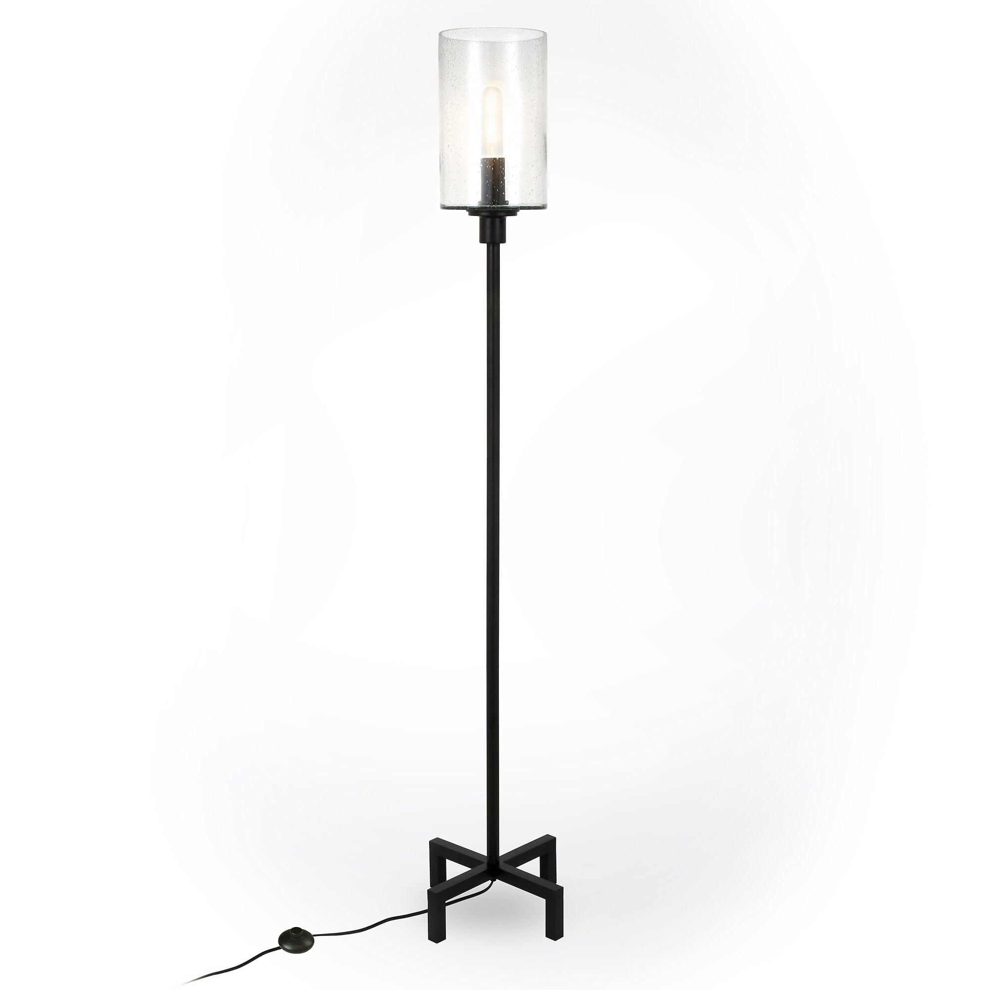 Evelyn&Zoe Industrial Metal Floor Lamp with Seeded Glass Shade