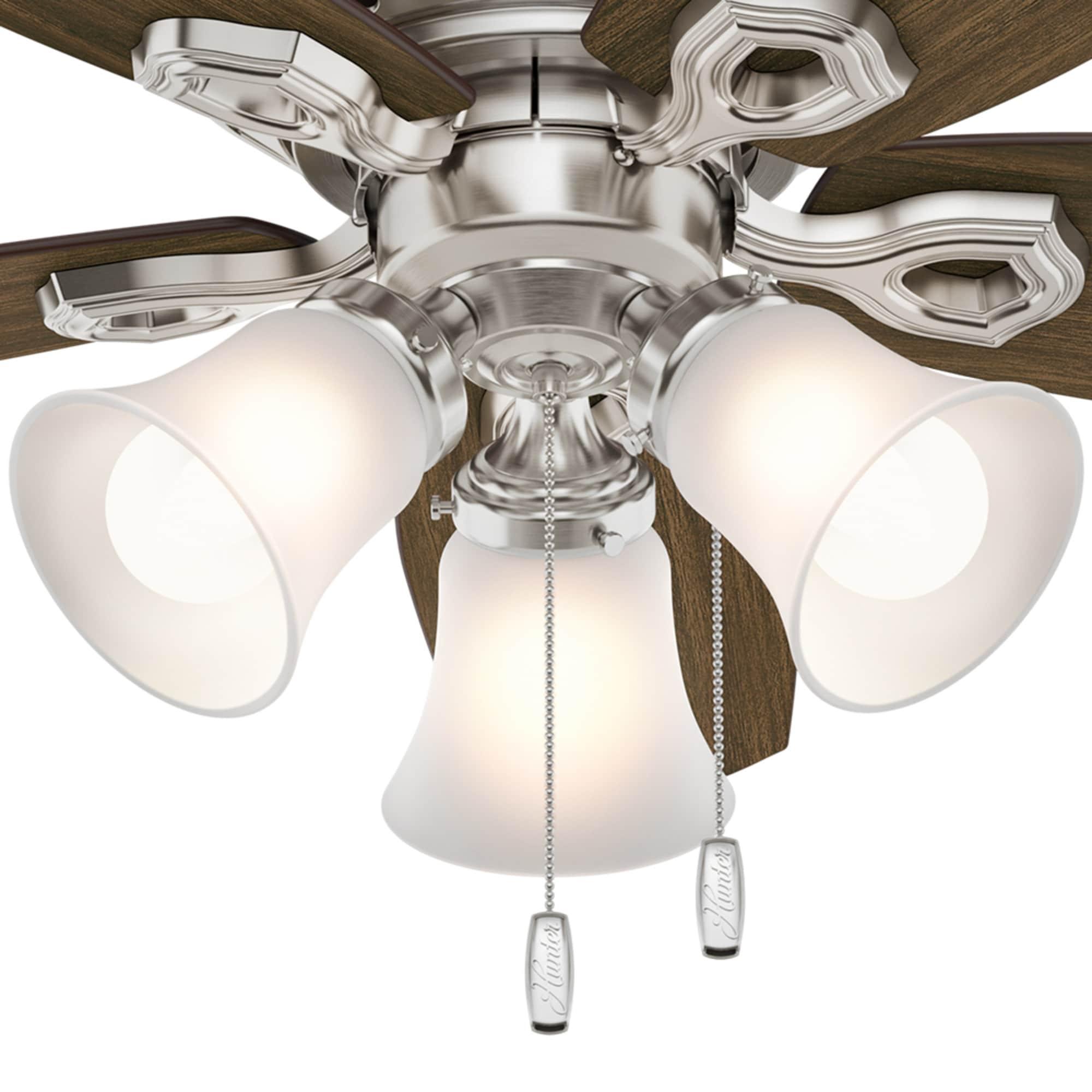 Hunter - Builder Indoor Low Profile Ceiling Fan With Light, 42-inch, Brushed Nickel, Traditional-style, 3-speed WhisperWind Motor, 51092, for living rooms, bedrooms, home offices, kitchens