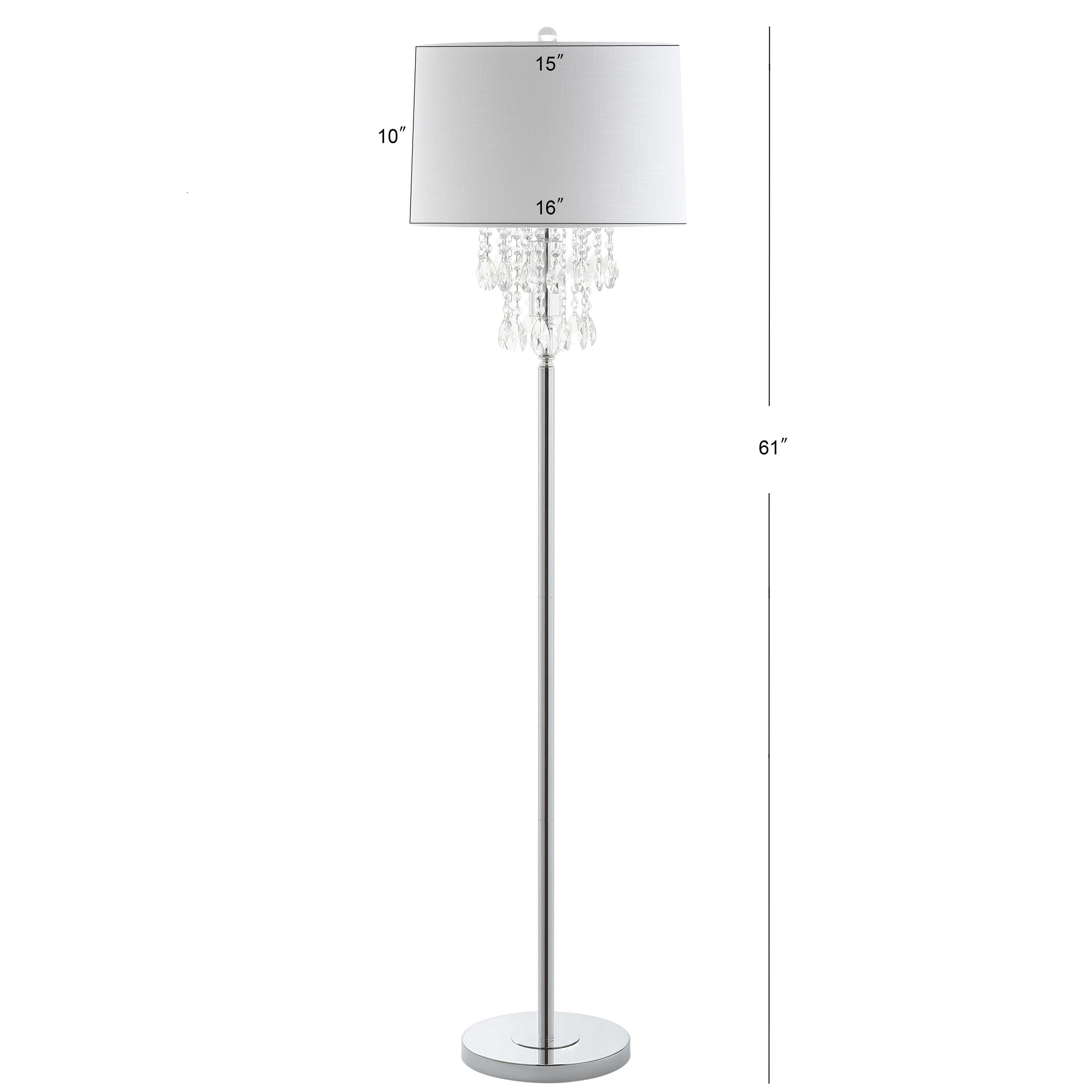 JONATHAN Y JYL2034A Abigail 61" Crystal / Metal LED Floor Lamp, Contemporary, Transitional, Traditional, Glam for living room, dinning room, bedroom, office Bulb Included, Clear/Chrome