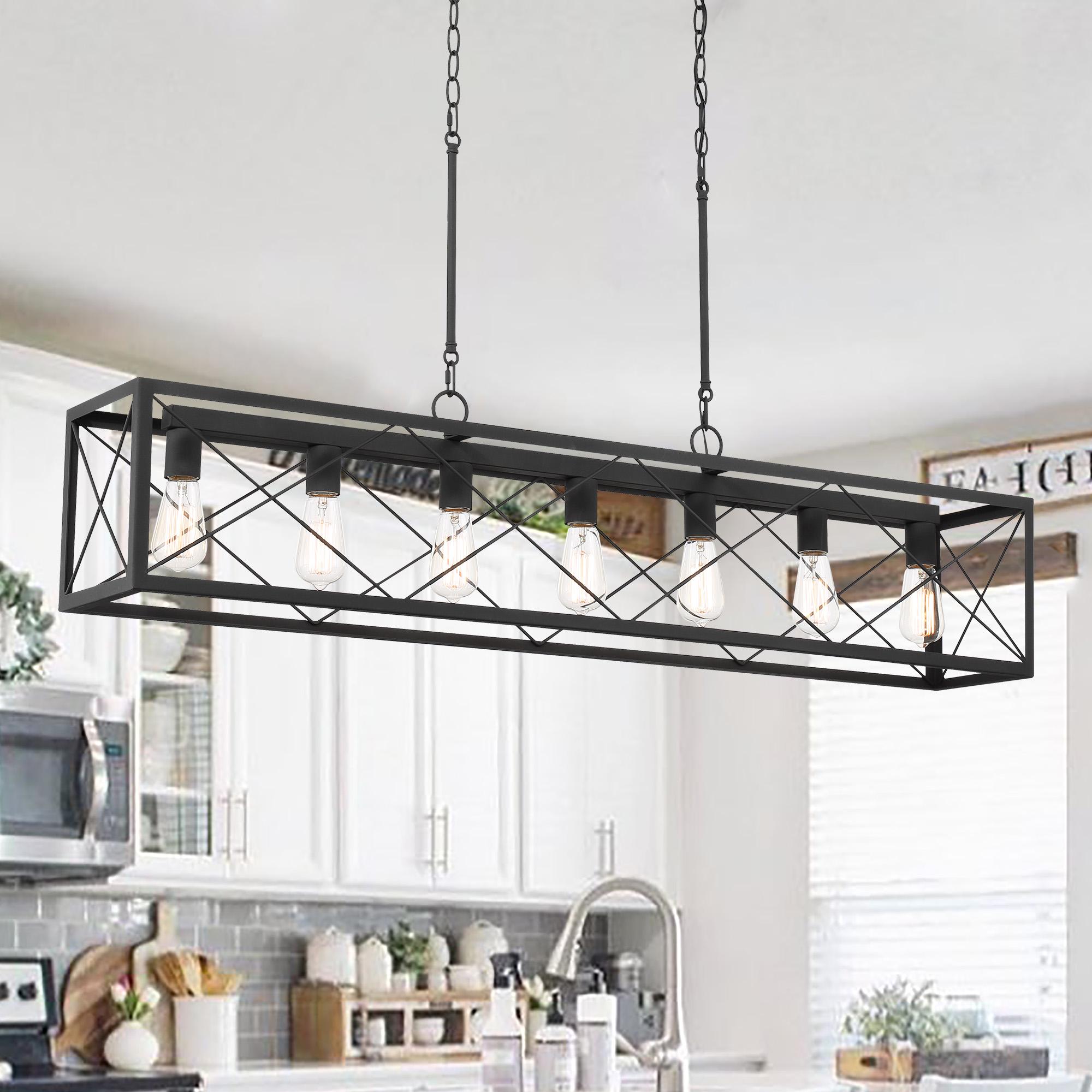 ACROMA Kiro 7-light Farmhouse 48In Linear Chandelier Industrial Rectangle Dining Lighting with UL certified Aged Zinc