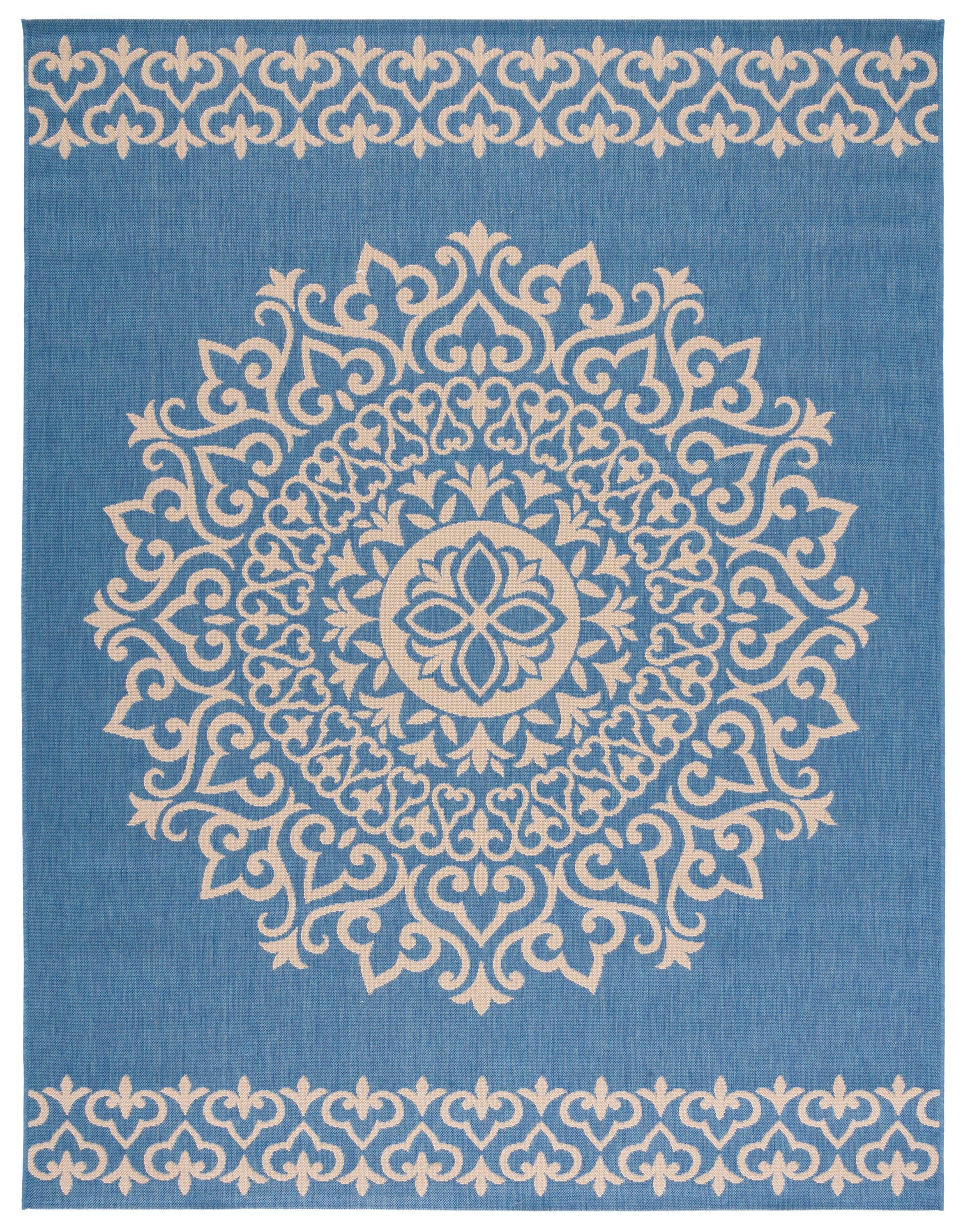 Beach House BHS183 Power Loomed Indoor/Outdoor Area Rug - Cream/Blue - 8'x10' - Safavieh