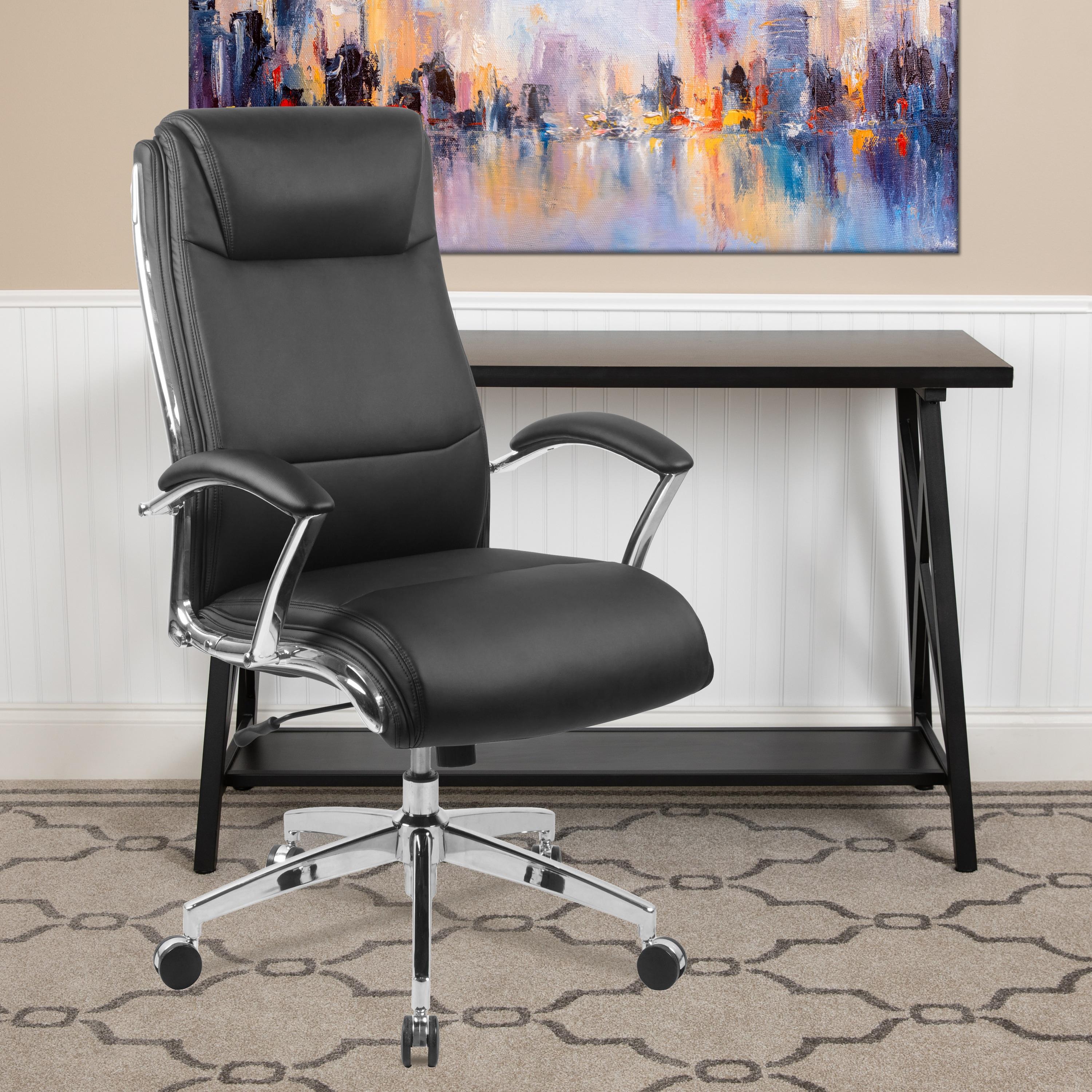 Flash Furniture High Back Designer Black LeatherSoft Smooth Upholstered Executive Swivel Office Chair with Chrome Base and Arms