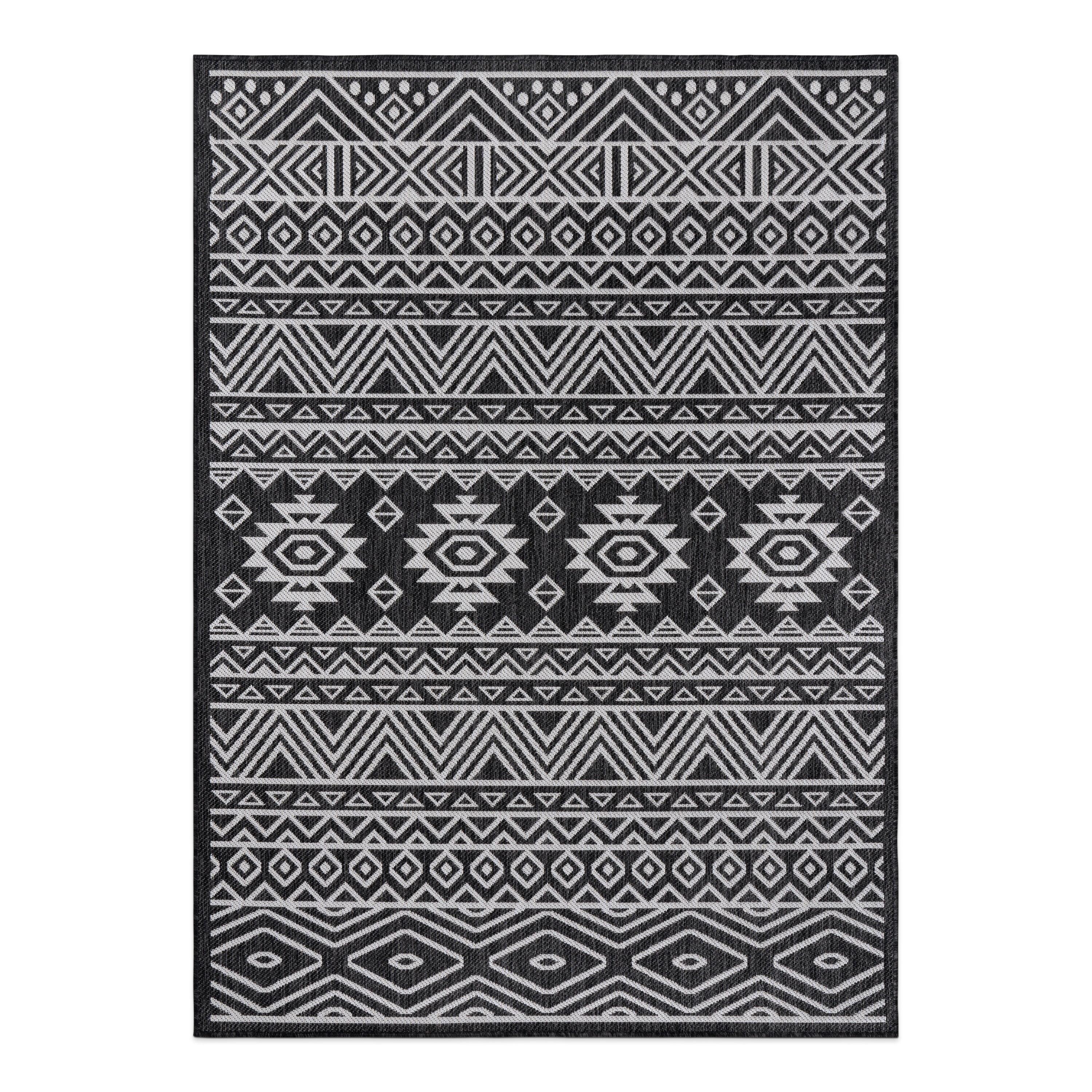 World Rug Gallery Distressed Geometric Bohemian Textured Flat Weave Indoor/Outdoor Area Rug - BLACK 5' X 7'
