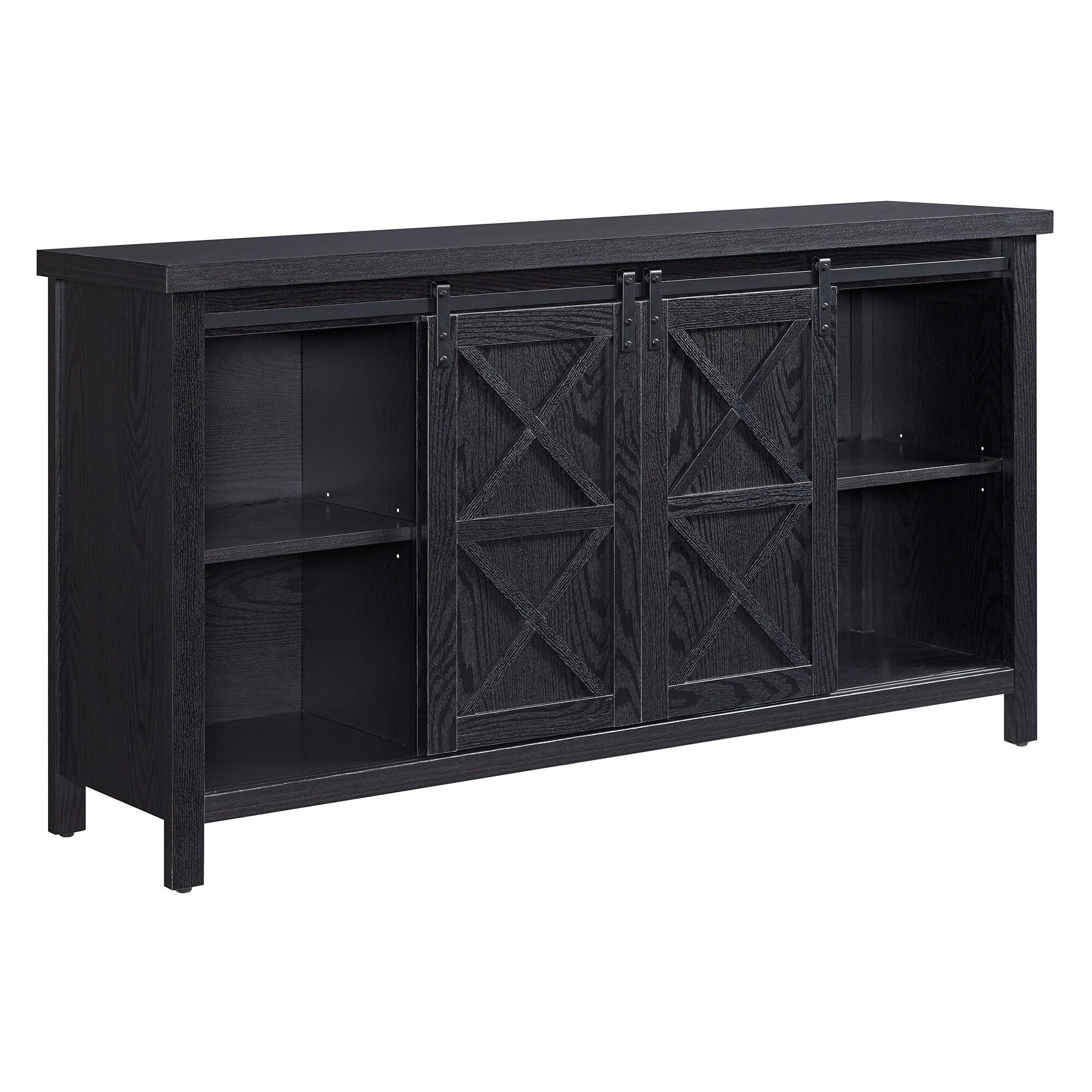 Evelyn&Zoe Elmwood Rectangular TV Stand for TV's up to 65", Black Grain