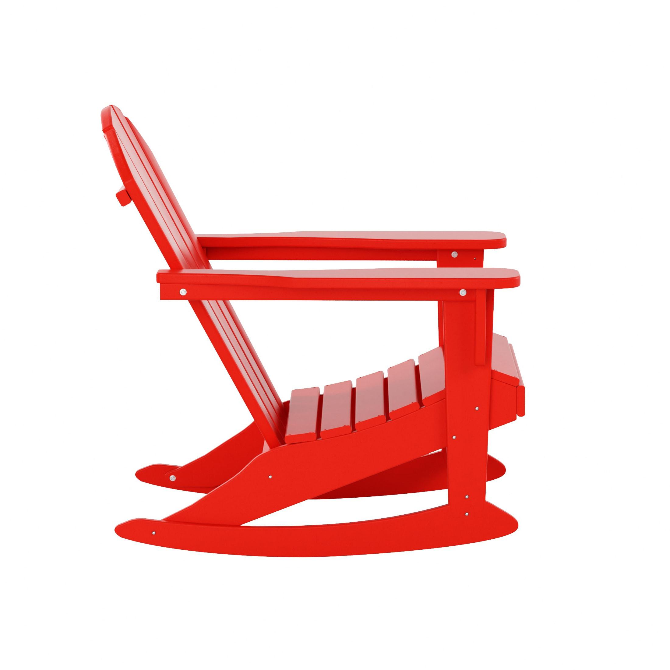 JUSTLET Plastic Adirondack Rocking Chair,HDPE All-Weather Outdoor Rocking Adirondack Chair for Porch, Patio, Balcony,Red