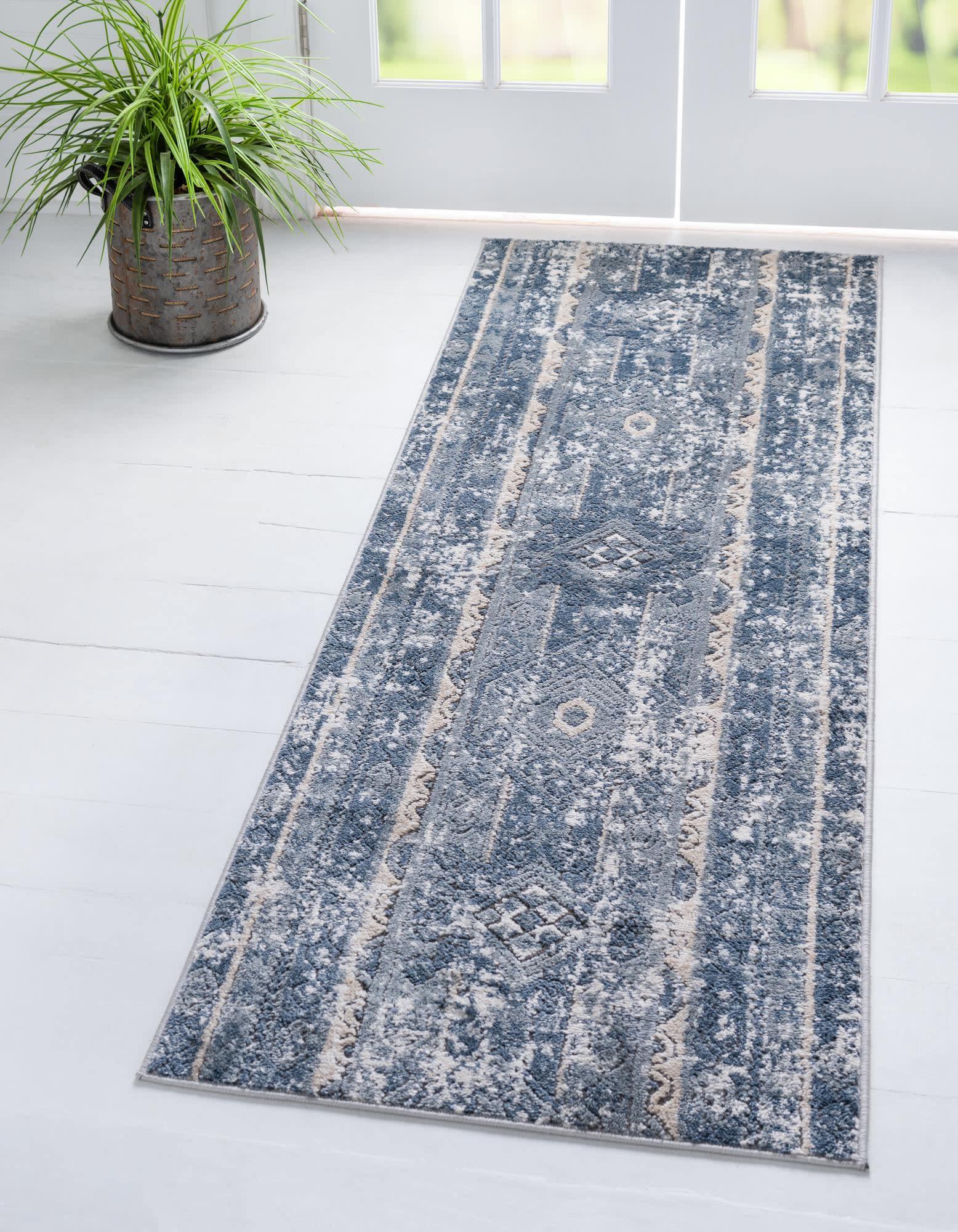 Unique Loom Portland Collection Area Rug - Depoe (2' x 6' 1" Runner Blue/Beige)