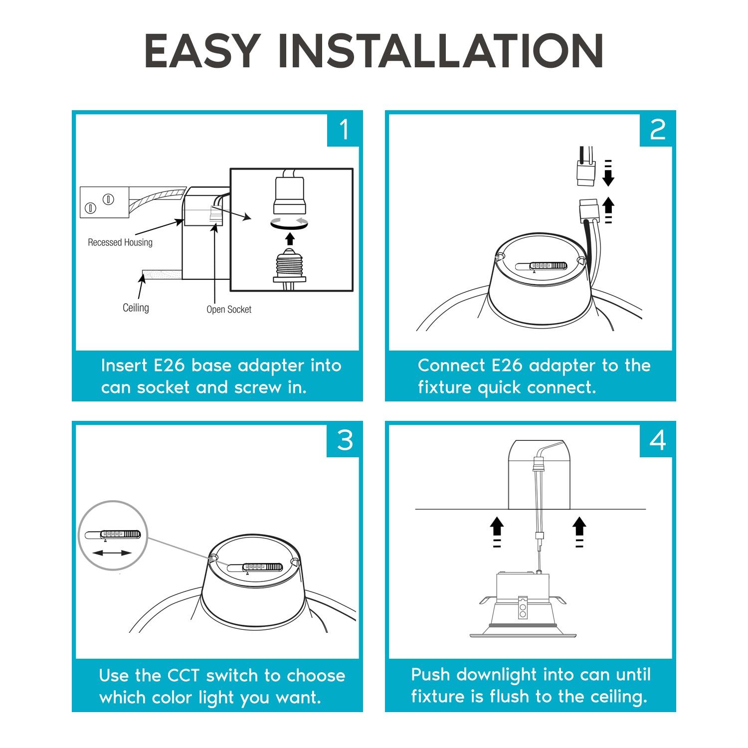 4'' Selectable Color Temperature Dimmable LED Retrofit Recessed Lighting Kit