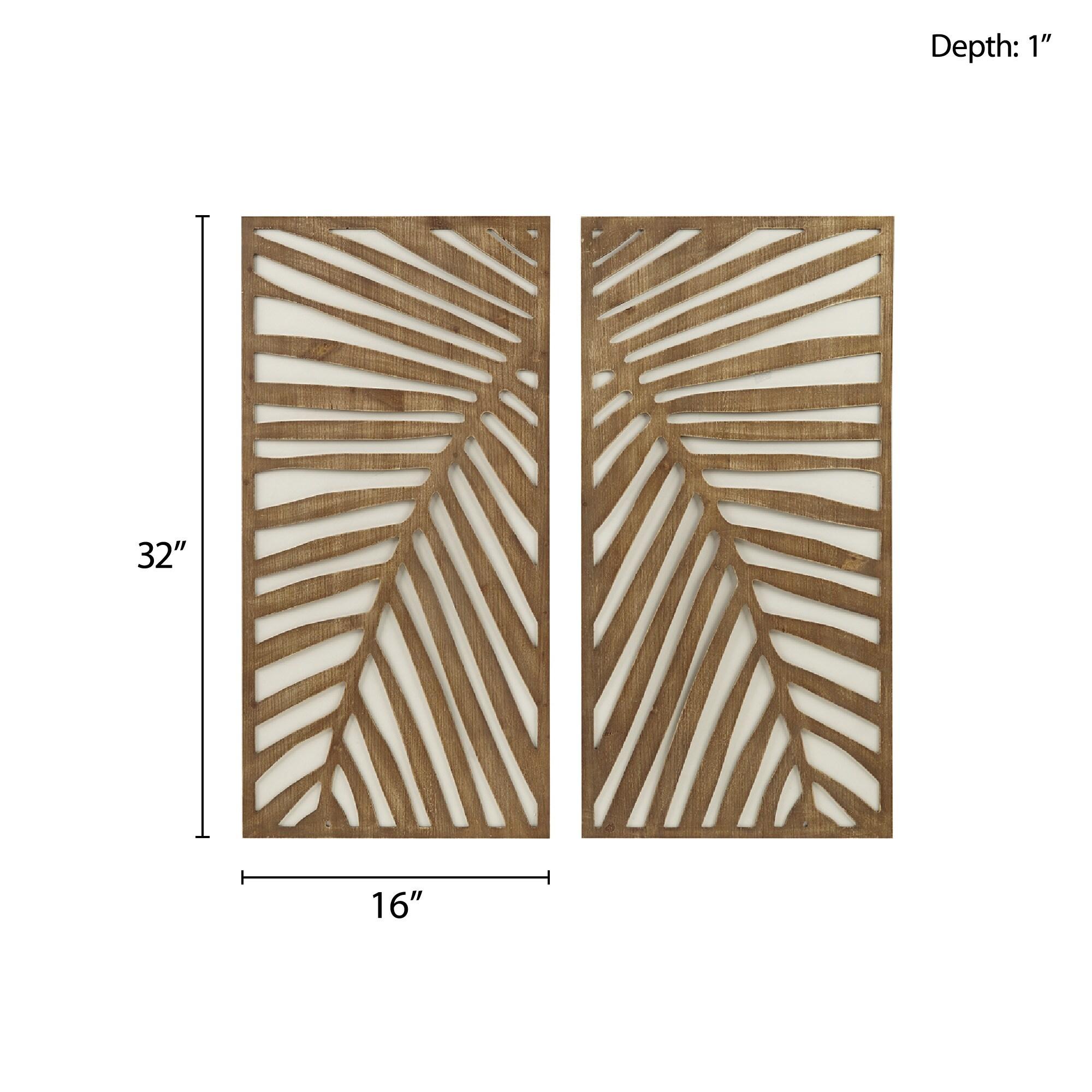 2pc Birch Palms Carved Wall Panel Set Dark Brown - Madison Park: MDF Construction, Modern Botanical Decor