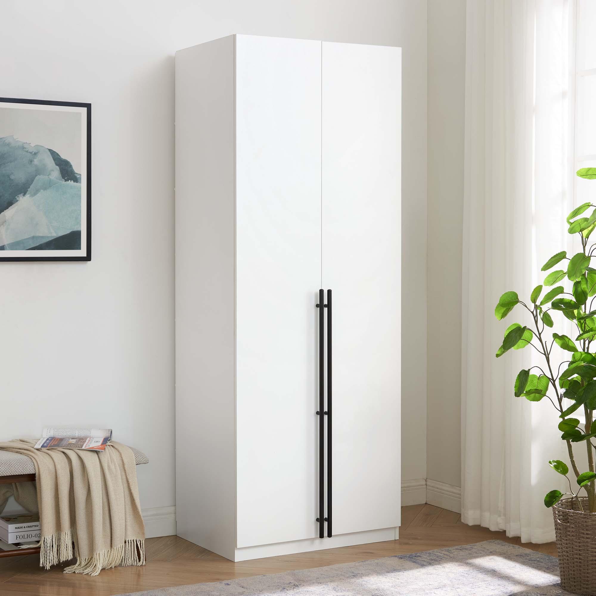 Manhattan Comfort Lee 2 Door and 4 Shelf Wardrobe Closet White: Modern Design, MDF, Metal Hardware