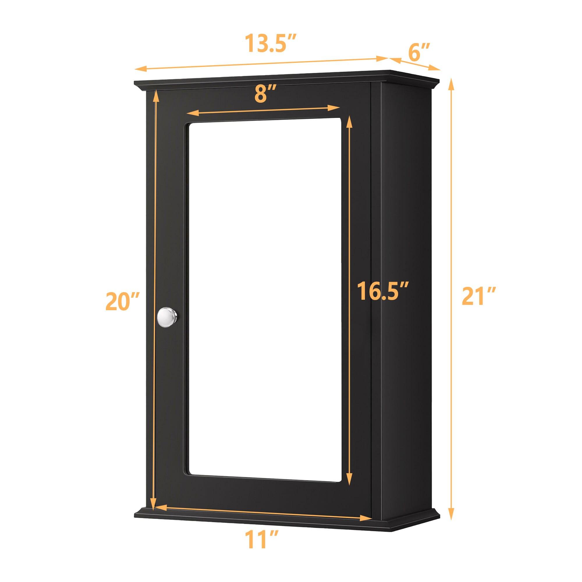 Costway Bathroom Wall Cabinet Single Mirror Door Cupboard Storage Wood Shelf Brown