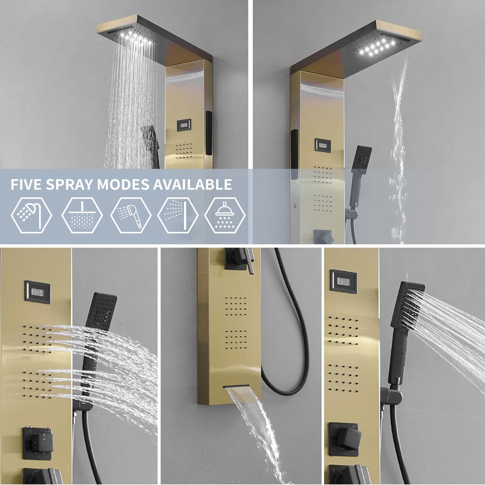 BWE 4-Jet Rainfall Shower Tower Shower Panel System with Rain Waterfall Shower Head and Shower Wand