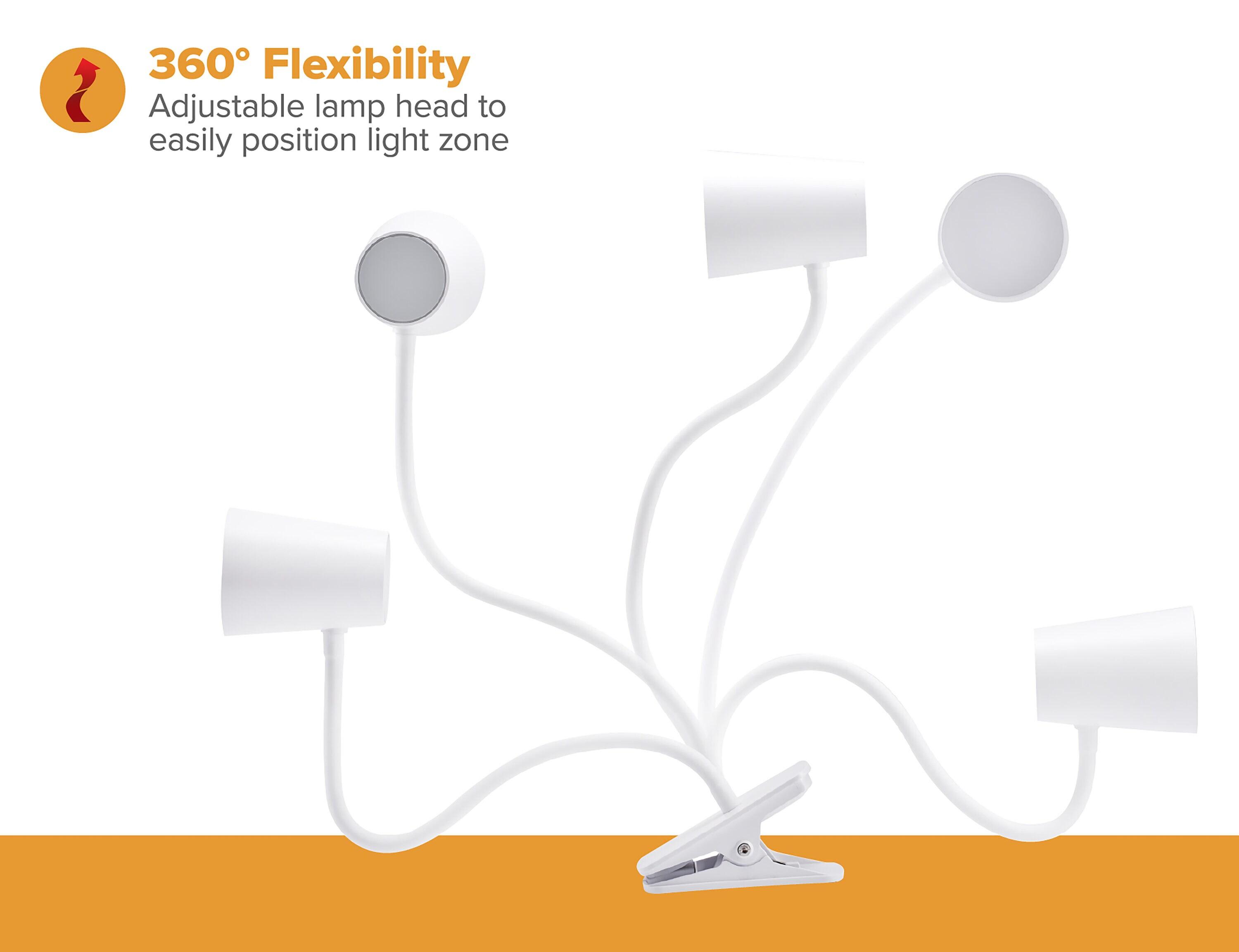 Adjustable LED Clamp Light, 7.48 in. White, Indoor, Desk Lamp