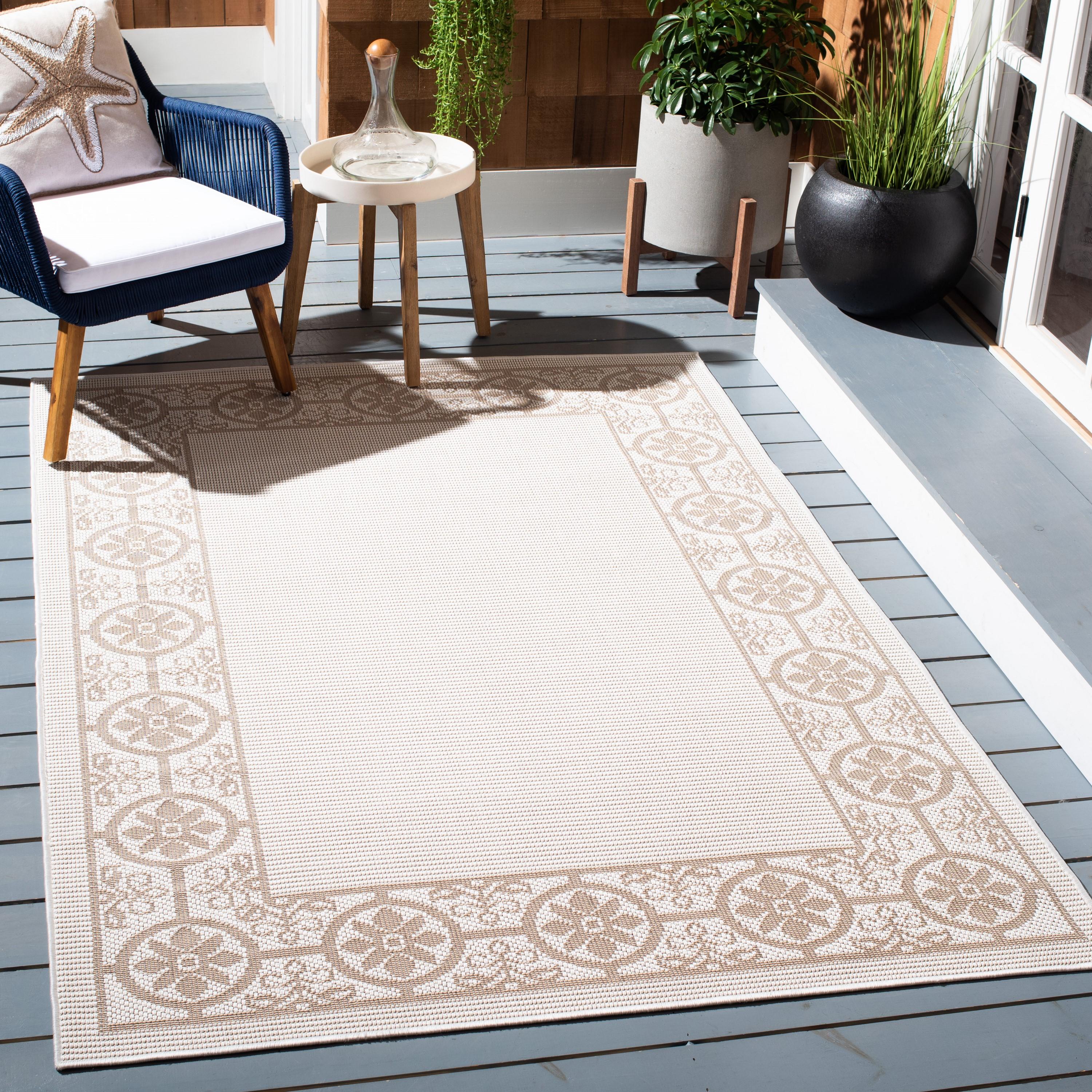 SAFAVIEH Bermuda Zoey Floral Bordered Indoor/Outdoor Area Rug Ivory/Beige, 9' x 12'