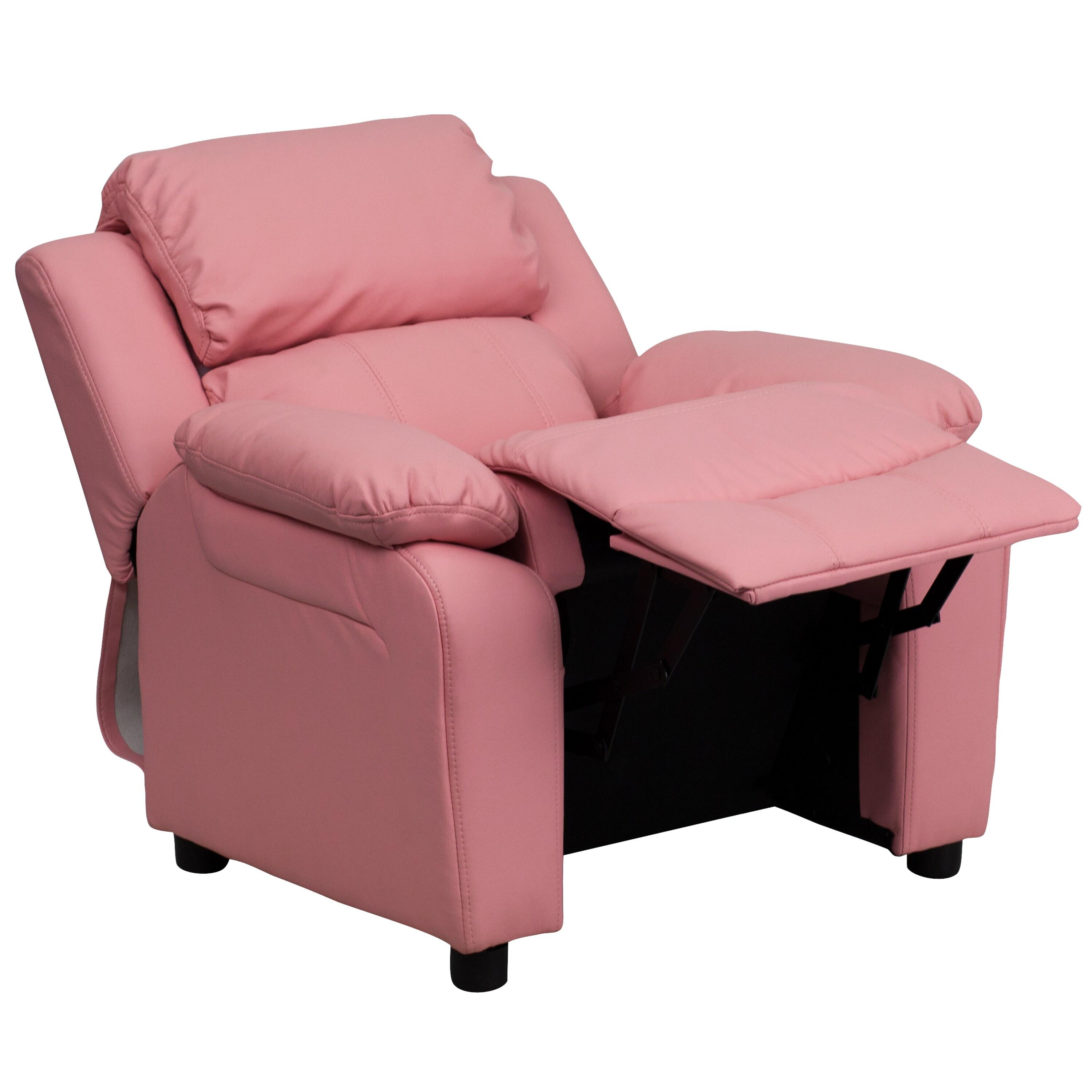 Flash Furniture Charlie Deluxe Padded Contemporary Pink Vinyl Kids Recliner with Storage Arms