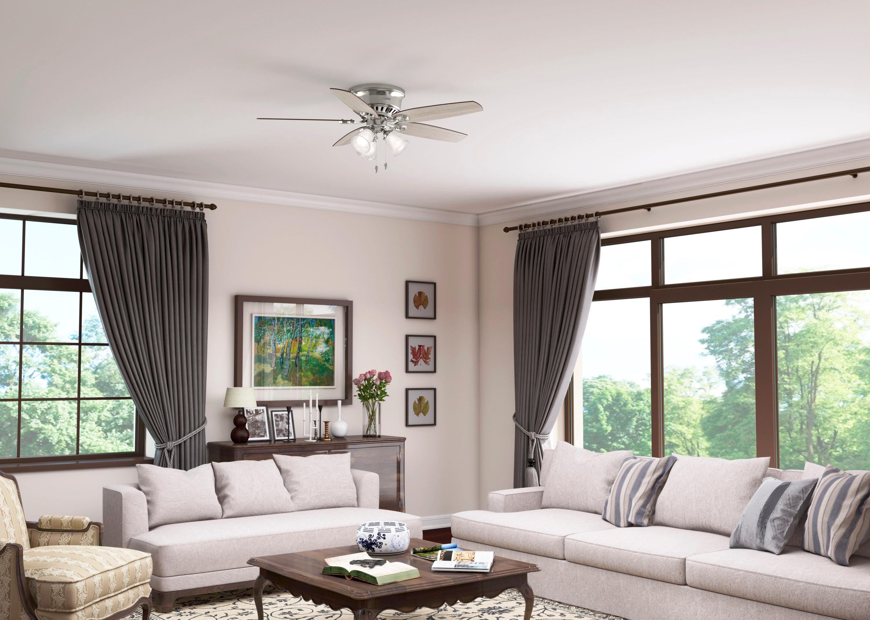 Builder Low Profile 52" 5 - Blade Flush Mount Ceiling Fan with Lights and Pull Chains