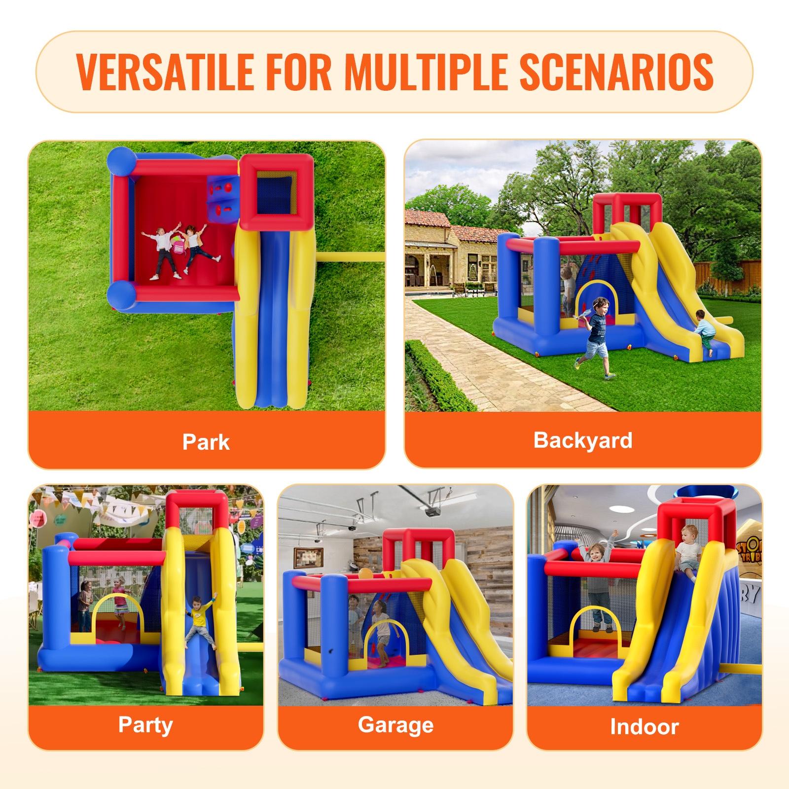 VEVOR Play House for Kids Ages 4-8, Kids Indoor Playground, Bounce House with Slide, Blower and Storage Bag, Family Backyard Birthday Party Gifts for Boys, 134x102x91 inch